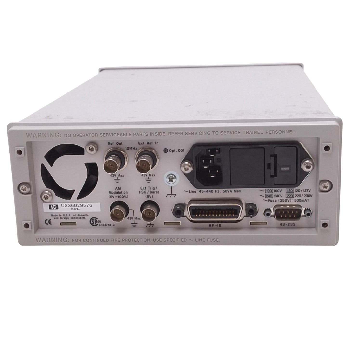 Used HP 33120A Opt.001 Function/Arbitrary Waveform Generator, 15MHz 40MS/s, 120VAC