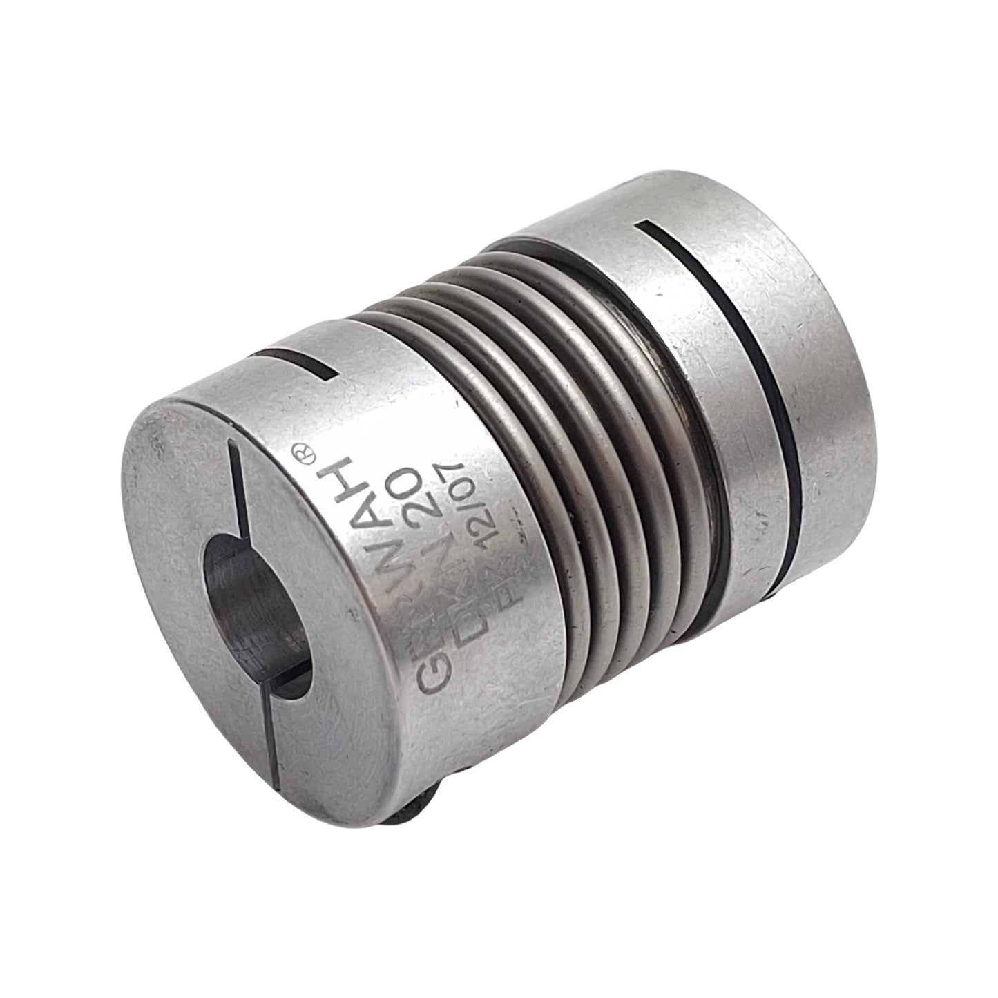 Used Gerwah DKN 20/32-8-3/8 Metal Bellows Coupling, 25mm OD, 8mm & 3/8" Bores, 32mm L
