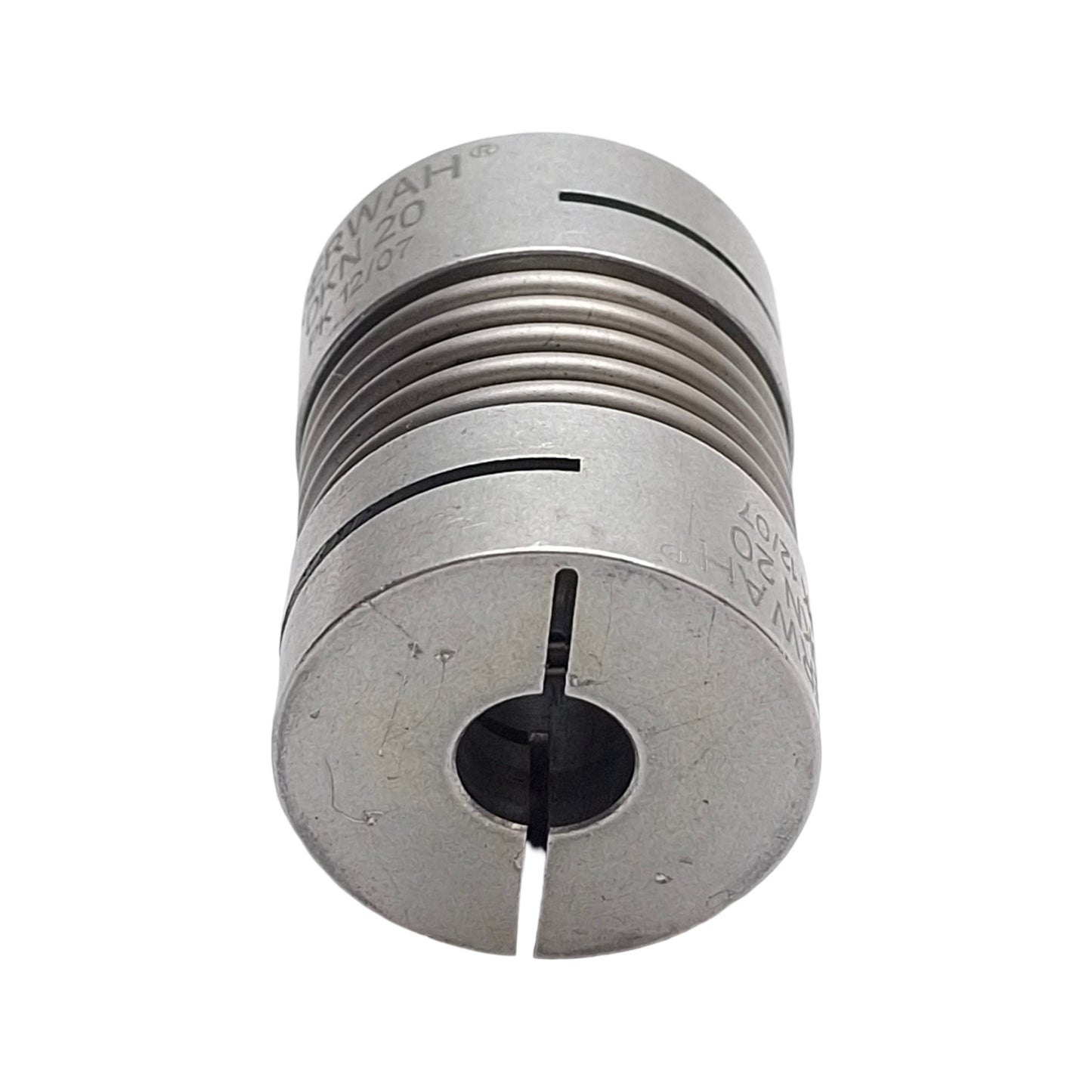 Used Gerwah DKN 20/32-8-3/8 Metal Bellows Coupling, 25mm OD, 8mm & 3/8" Bores, 32mm L