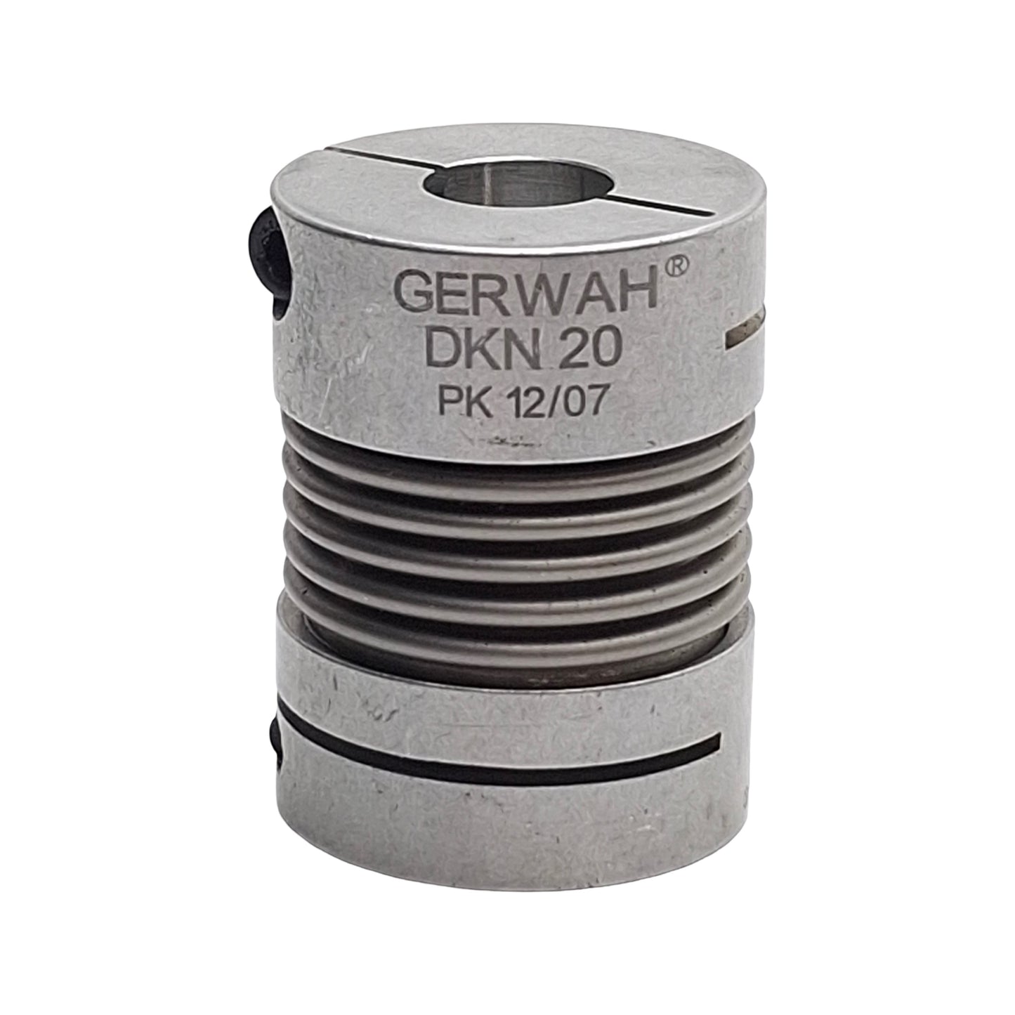Used Gerwah DKN 20/32-8-3/8 Metal Bellows Coupling, 25mm OD, 8mm & 3/8" Bores, 32mm L