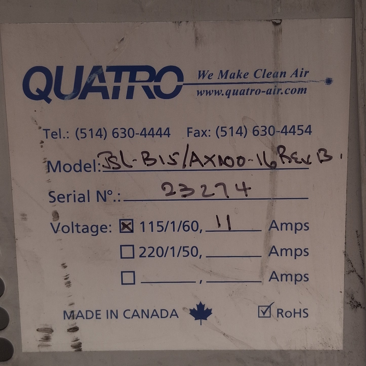 Used Quatro Air JetStream TallBoy Clean Air Series Dust Collector, 90in WC *Scuffed*