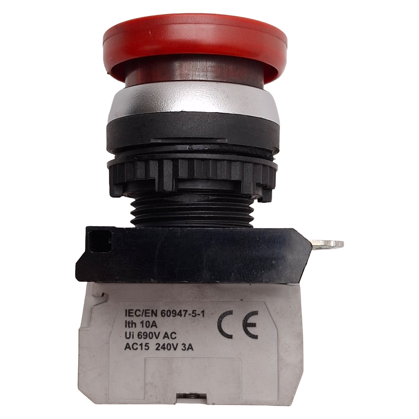 Used Baco L21AC01-3E01 Red Momentary Pushbutton, ø32mm Mushroom, Chrome Bezel, 1NC