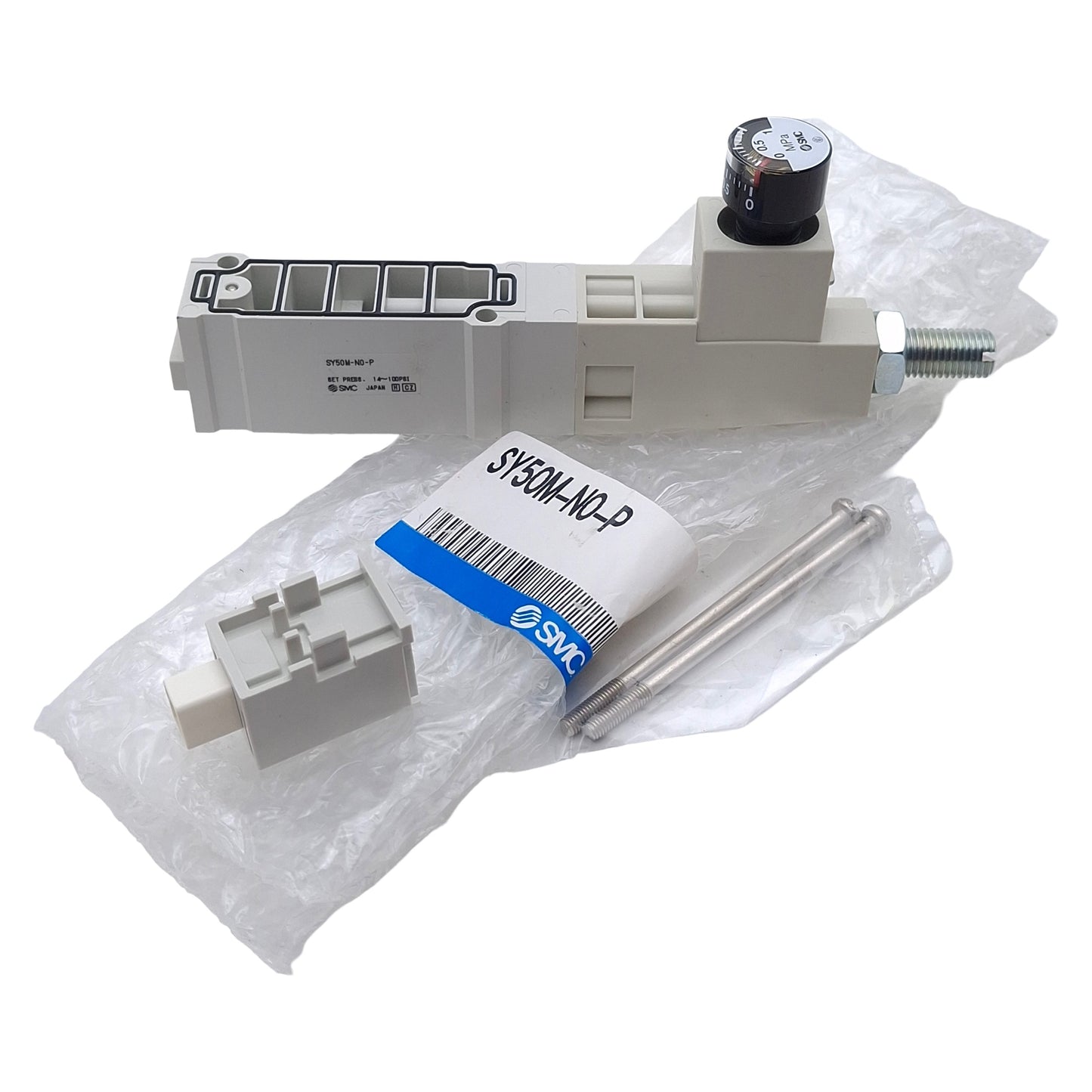 New SMC SY50M-N0-P Solenoid Valve Regulator Module, Set 14-100psi, W/ 0-1.0MPa Gauge