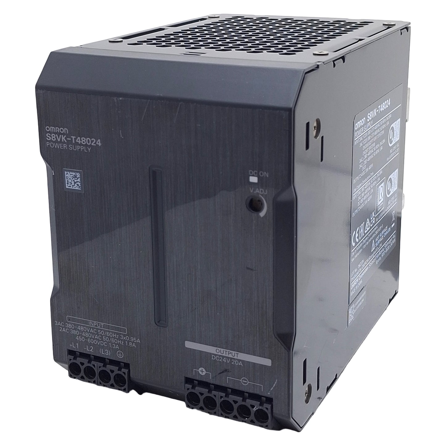 Used Omron S8VK-T48024 Switching Power Supply, 380-480VAC In, 20A 24VDC Out, DIN Rail