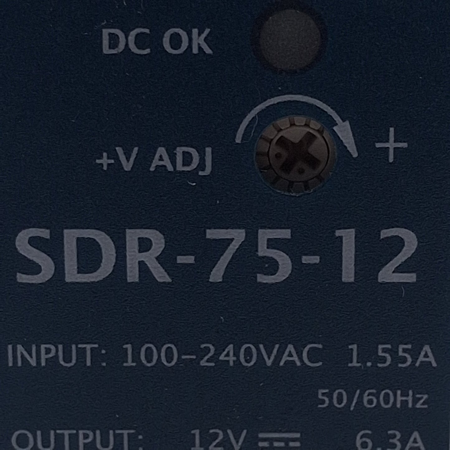 Used Mean Well SDR-75-12 Power Supply, 100-240VAC In, 6.3A 12VDC Out, Screw Mount