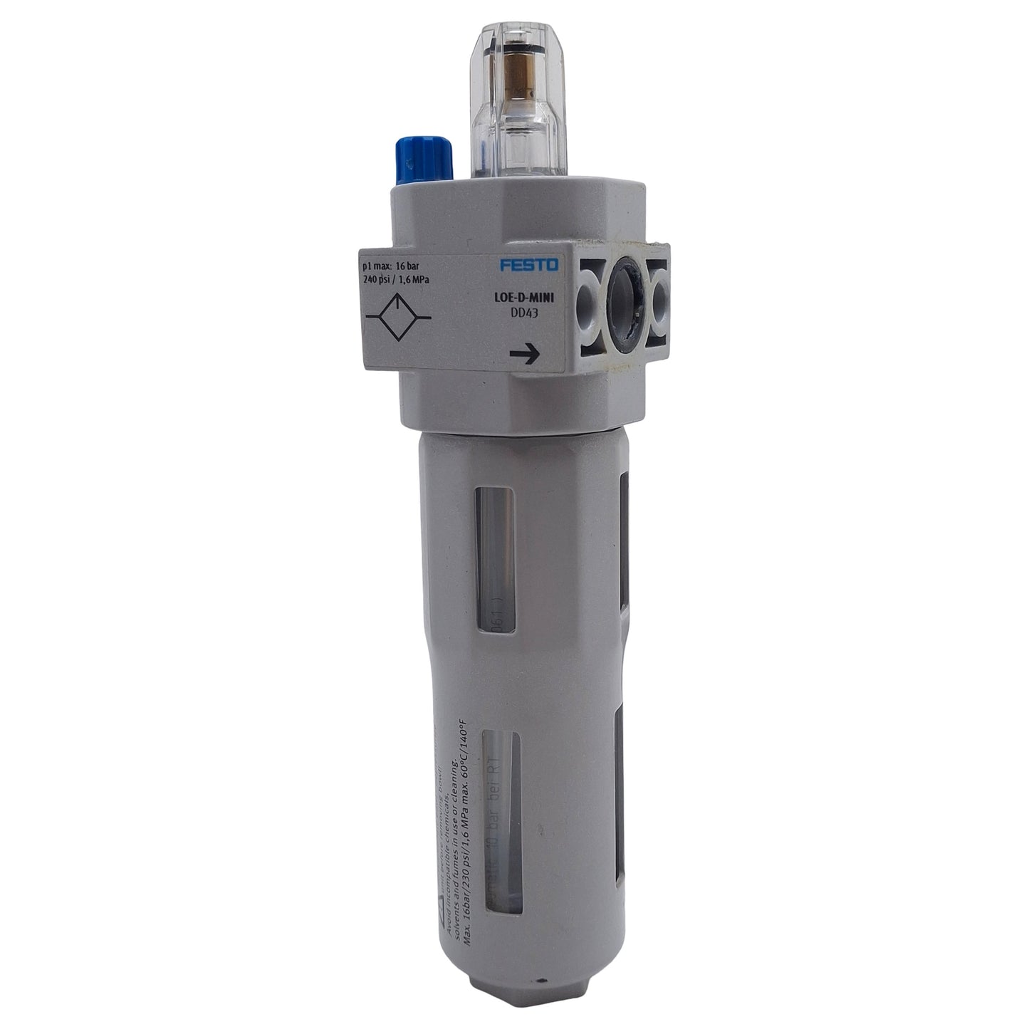Used Festo LOE-D-MINI Air Line Lubricator, 0-16bar Max, 3l/min Flow, 45cm³ Capacity