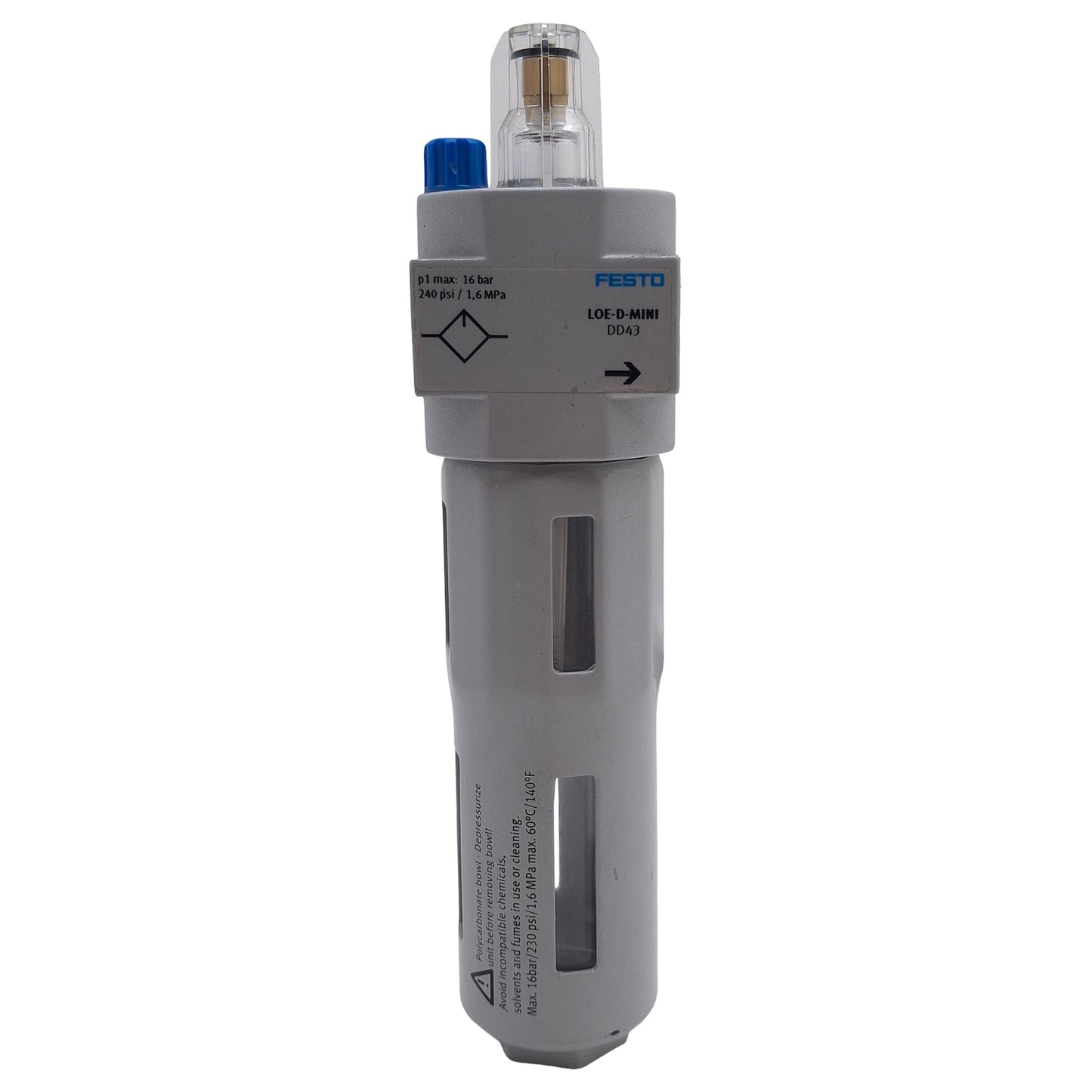 Used Festo LOE-D-MINI Air Line Lubricator, 0-16bar Max, 3l/min Flow, 45cm³ Capacity
