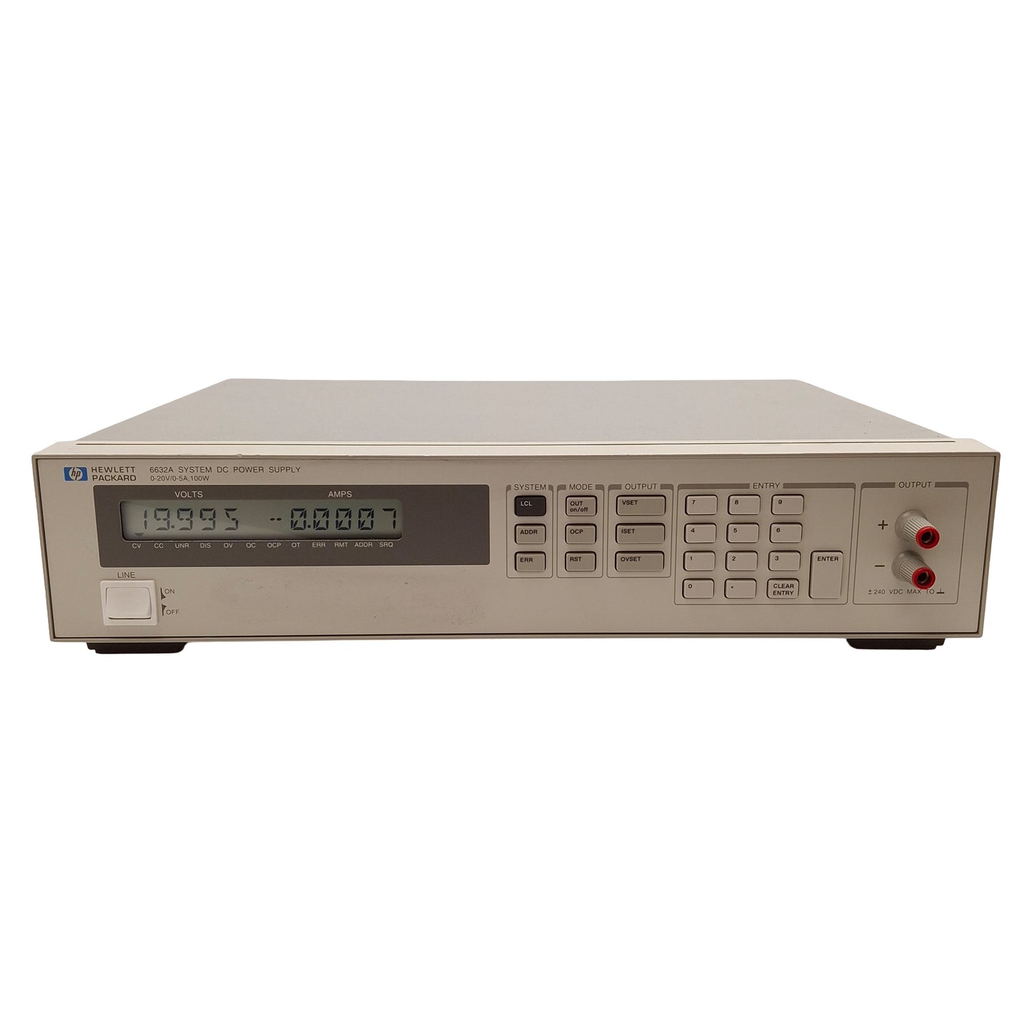Used HP 6632A Opt 020 System DC Power Supply, 100W, 0-20VDC 0-5A Output, GPIB, 120VAC