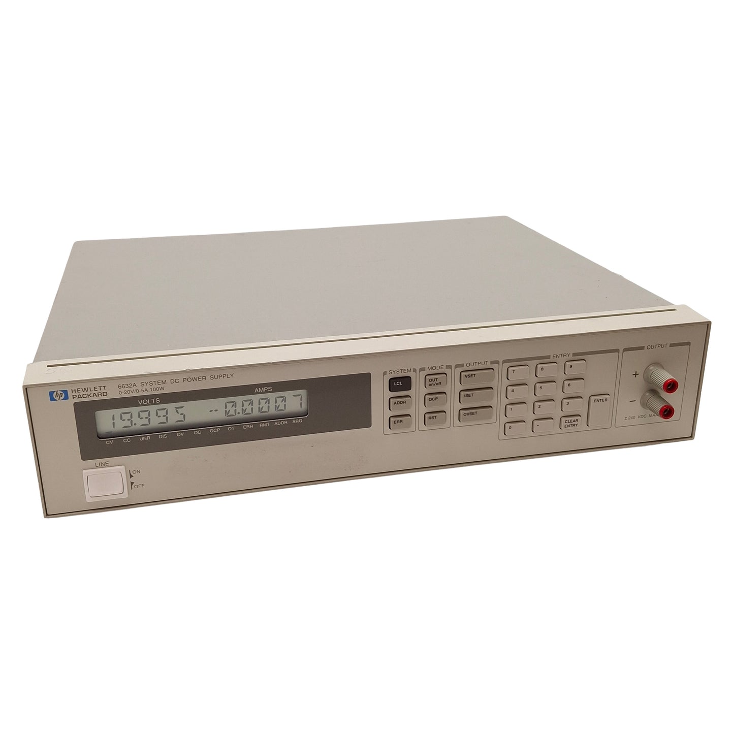 Used HP 6632A Opt 020 System DC Power Supply, 100W, 0-20VDC 0-5A Output, GPIB, 120VAC
