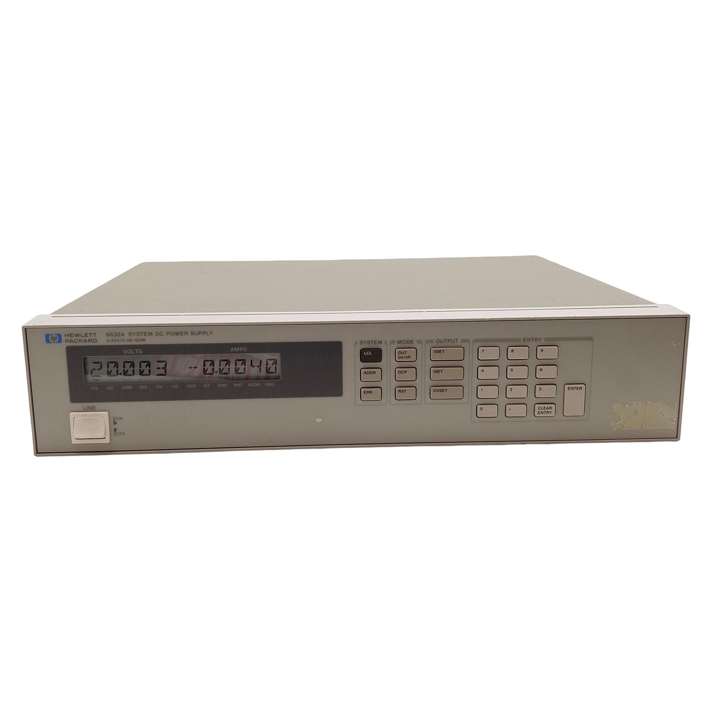 Used HP 6632A System DC Power Supply, 100W, 0-20VDC 0-5A Output, 120VAC *No Feet*