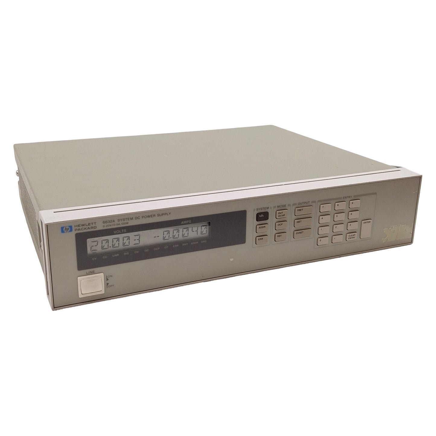 Used HP 6632A System DC Power Supply, 100W, 0-20VDC 0-5A Output, 120VAC *No Feet*