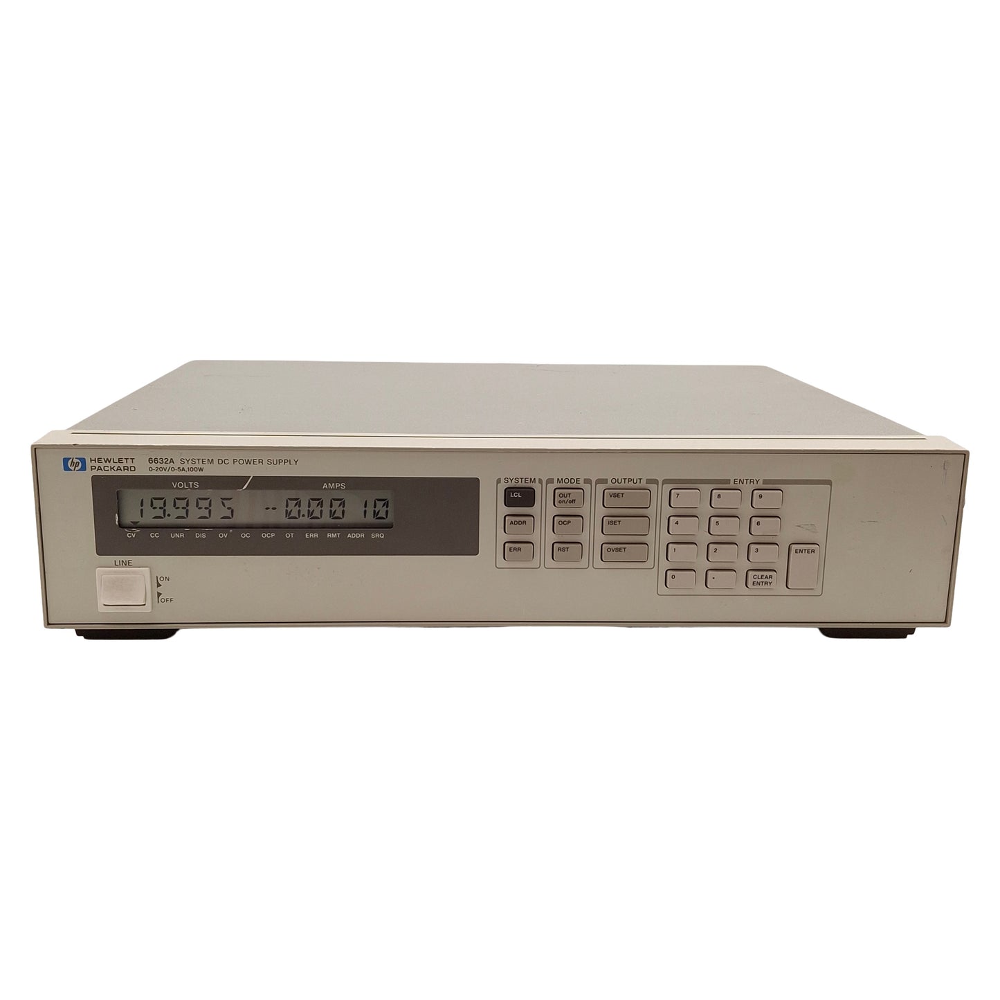Used HP 6632A System DC Power Supply, 100W, 0-20VDC 0-5A Output, GPIB, 120VAC