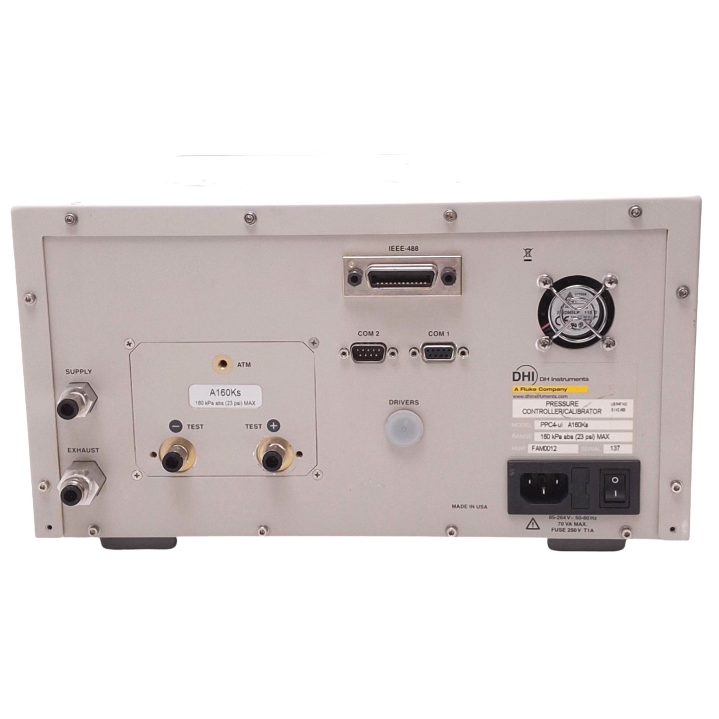 Used Fluke PPC4-ui A160Ks Pressure Controller/Calibrator, Q-RPT, 0-23psi, 100-240VAC