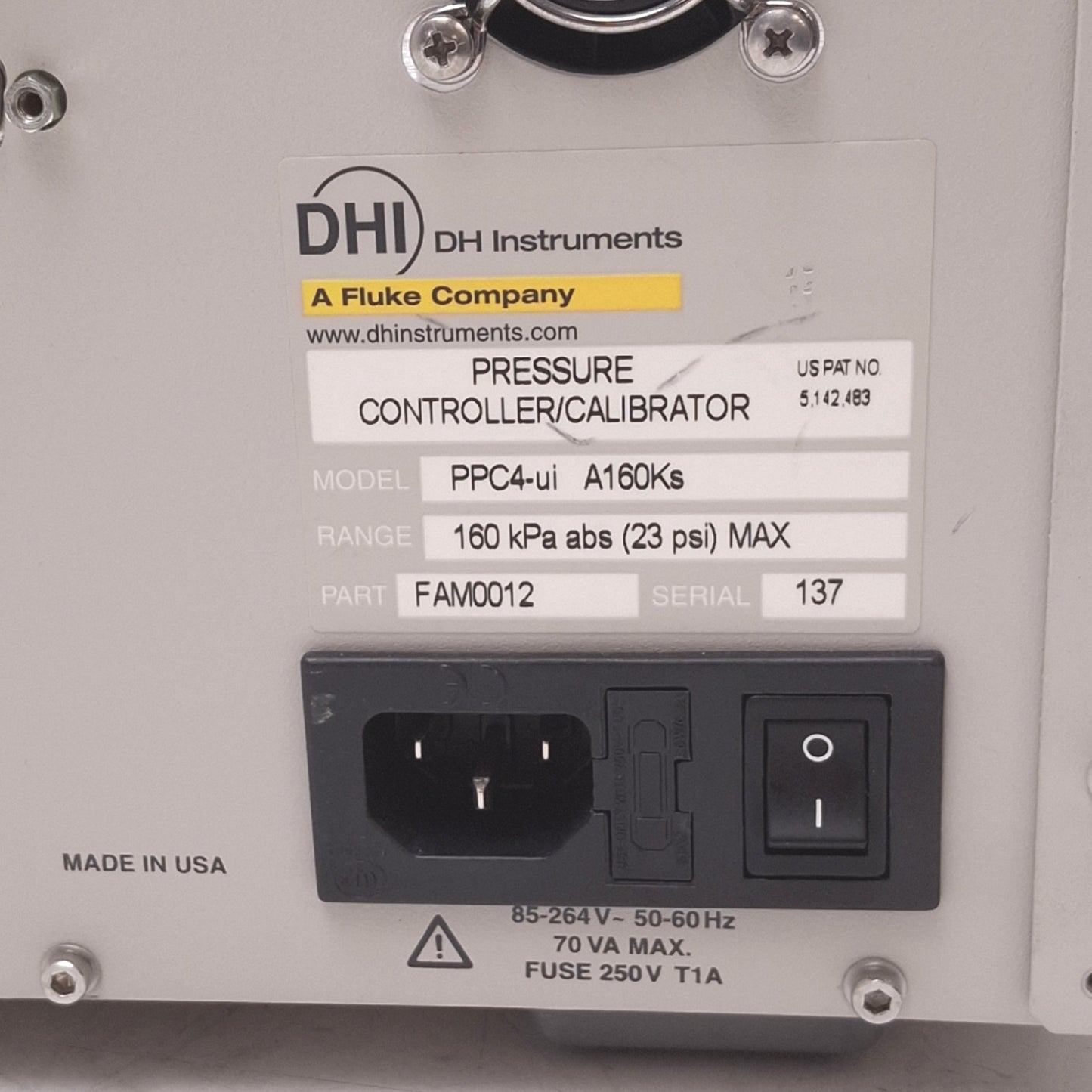 Used Fluke PPC4-ui A160Ks Pressure Controller/Calibrator, Q-RPT, 0-23psi, 100-240VAC