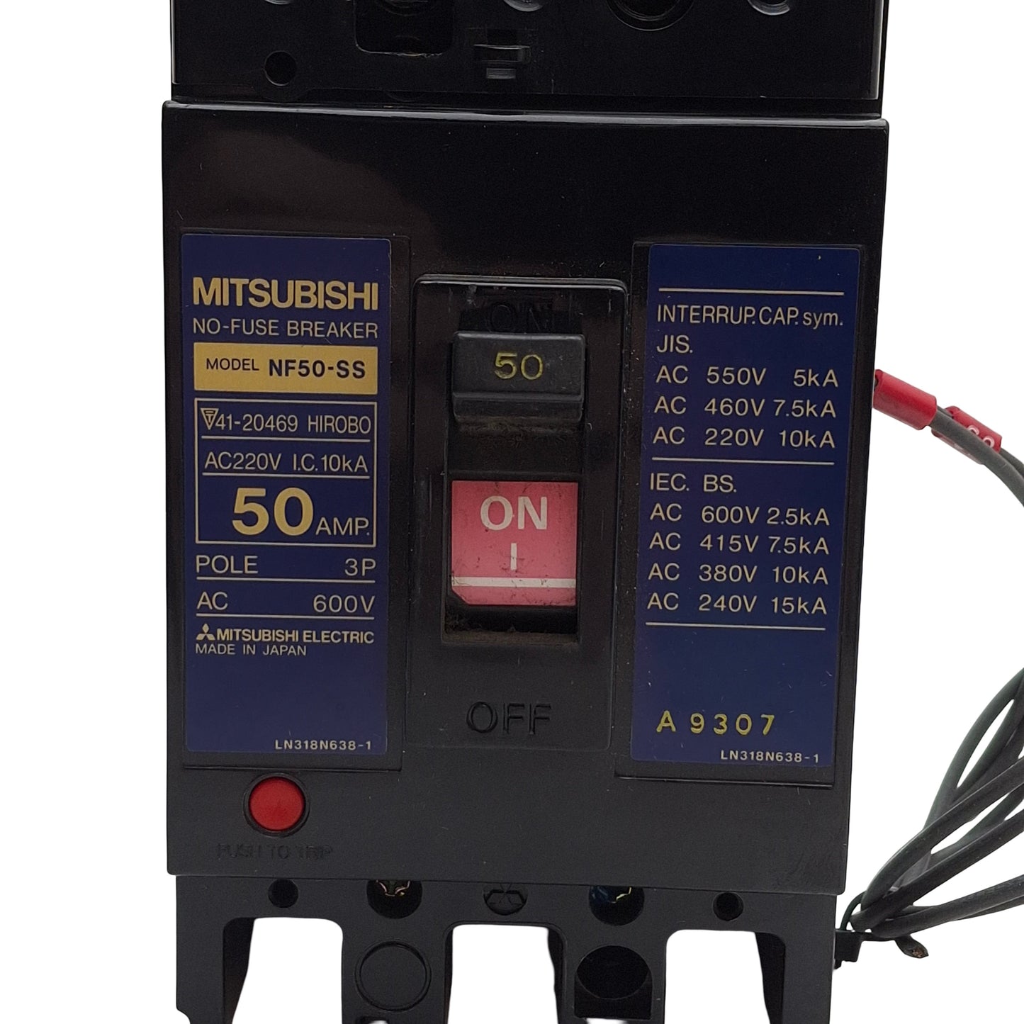Used Mitsubishi NF50-SS-3P-50A+SHUNTRIP100-120VAC Circuit Breaker, 3-Poles, 50A
