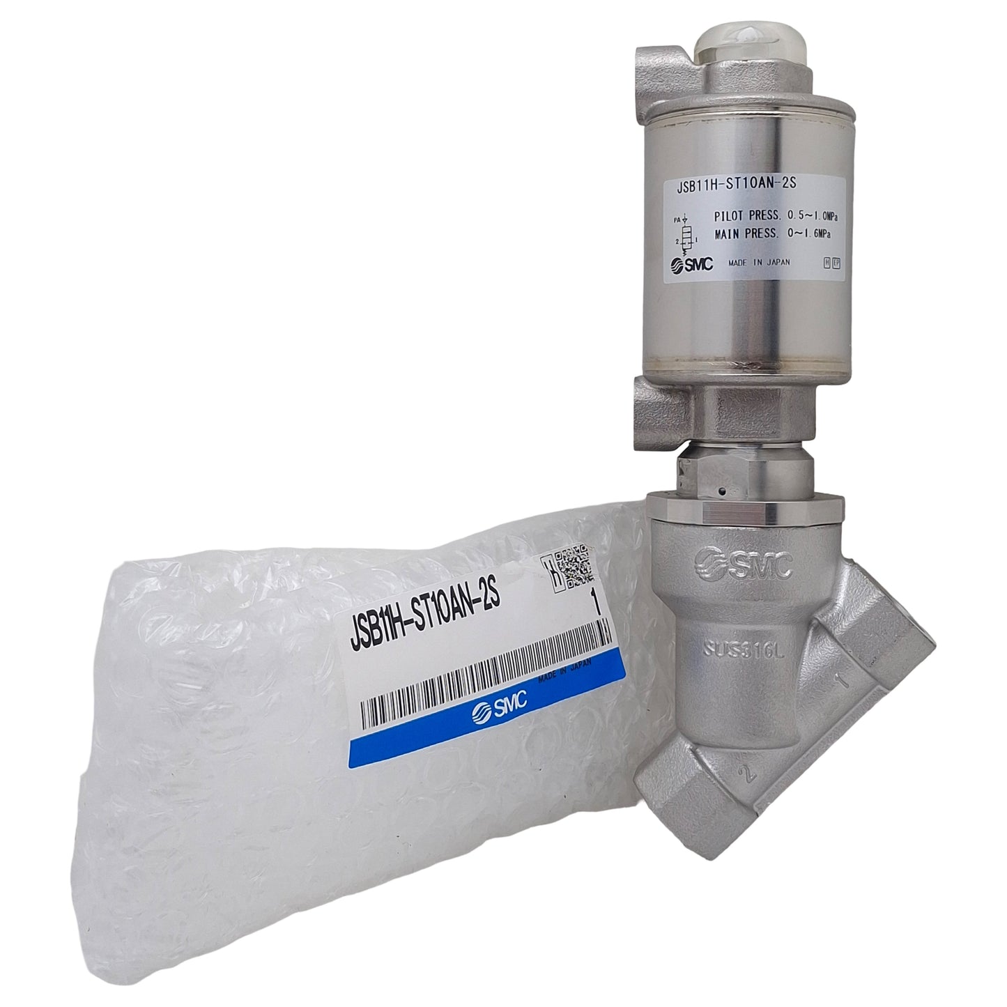 Used SMC JSB11H-ST10AN-2S Angle Seat Valve, N.C, 3/8in NPT, ø40mm Head, 0-1.6MPa