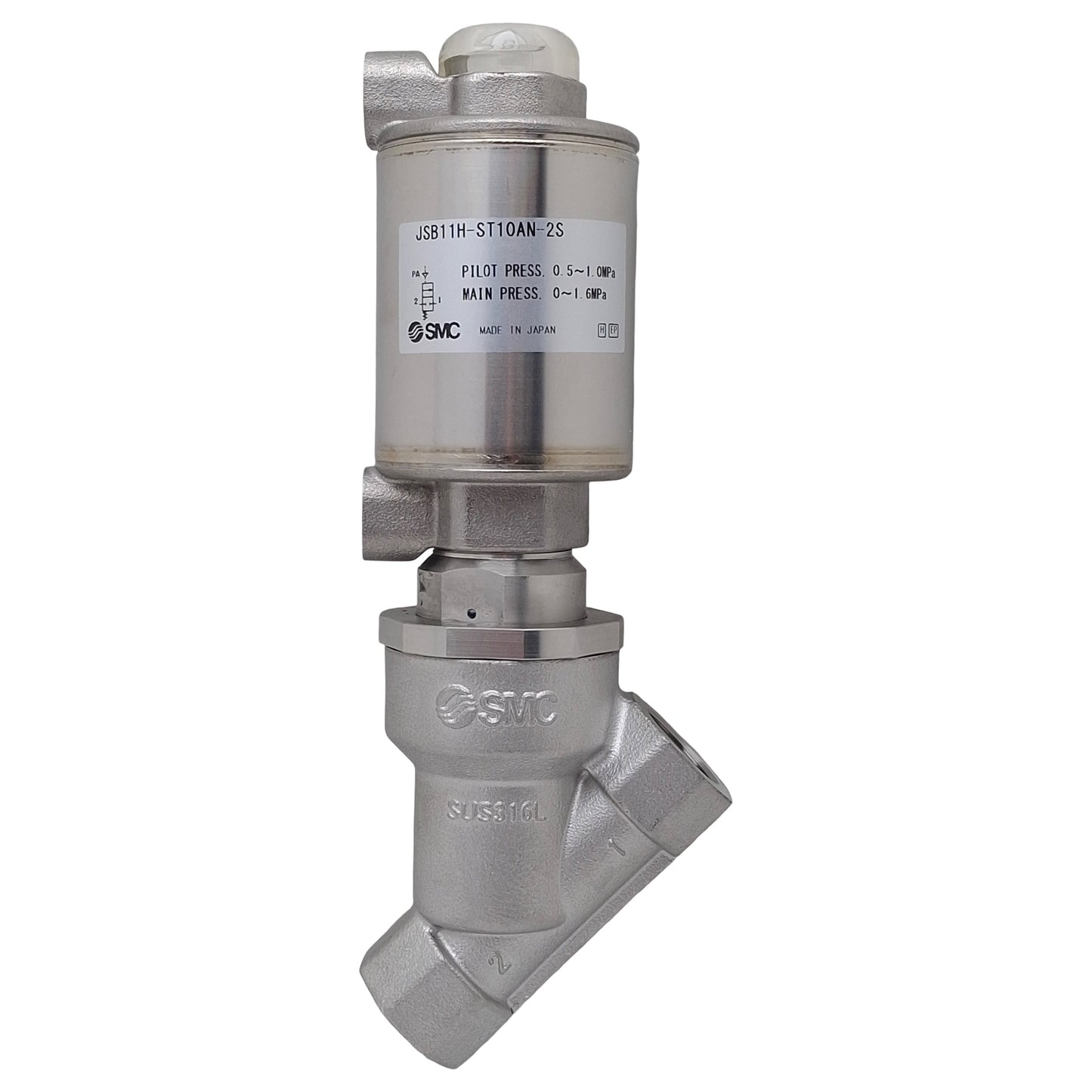 Used SMC JSB11H-ST10AN-2S Angle Seat Valve, N.C, 3/8in NPT, ø40mm Head, 0-1.6MPa