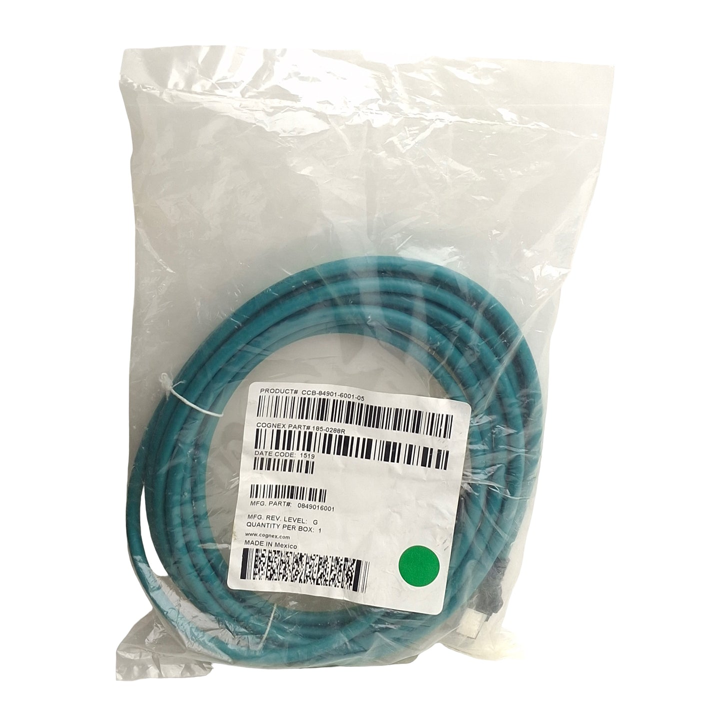 New – Open box Cognex 185-0288R CCB-84901-6001-05 PLC Ethernet Cable, 5m, M12 to RJ45 Male