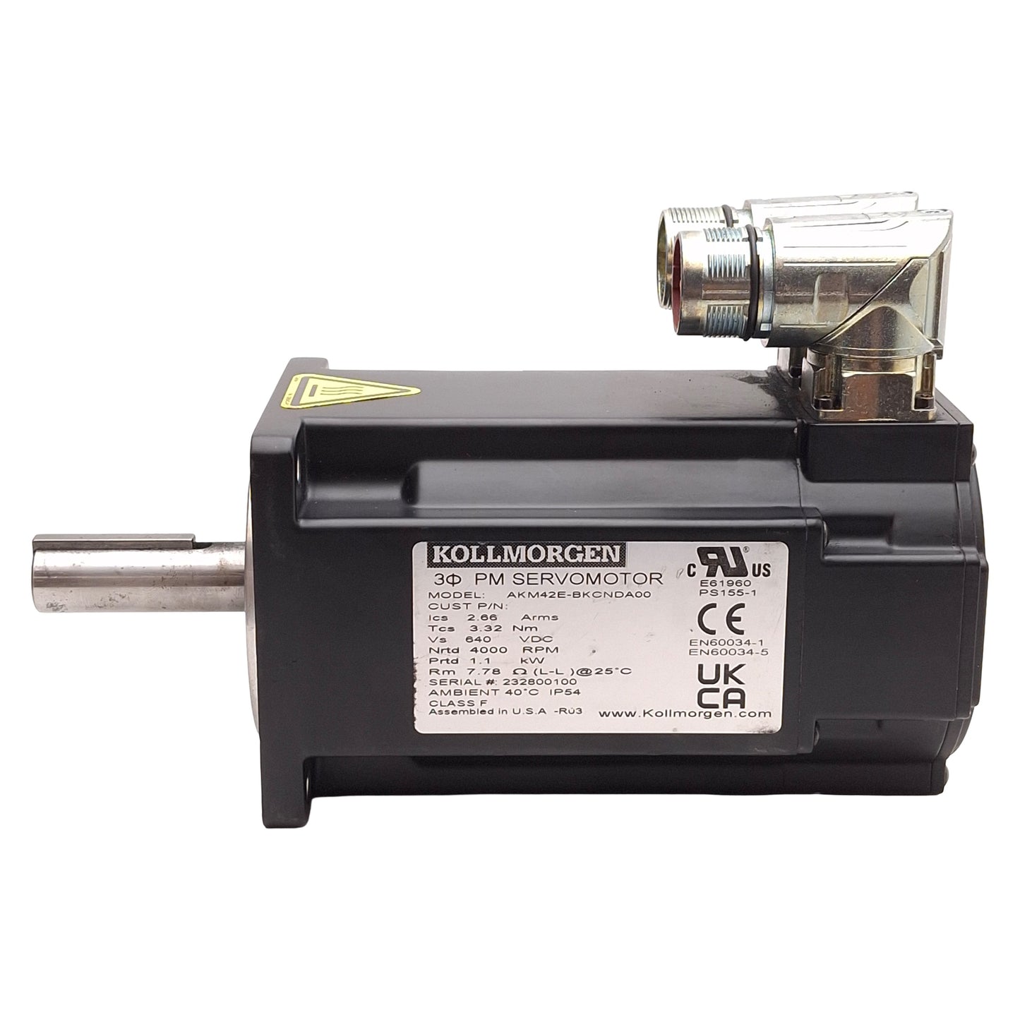Used Kollmorgen AKM42E-BKCNDA00 Servo Motor 1.1kW 2.66A, 4000rpm, 640VDC Bus, NEMA 34
