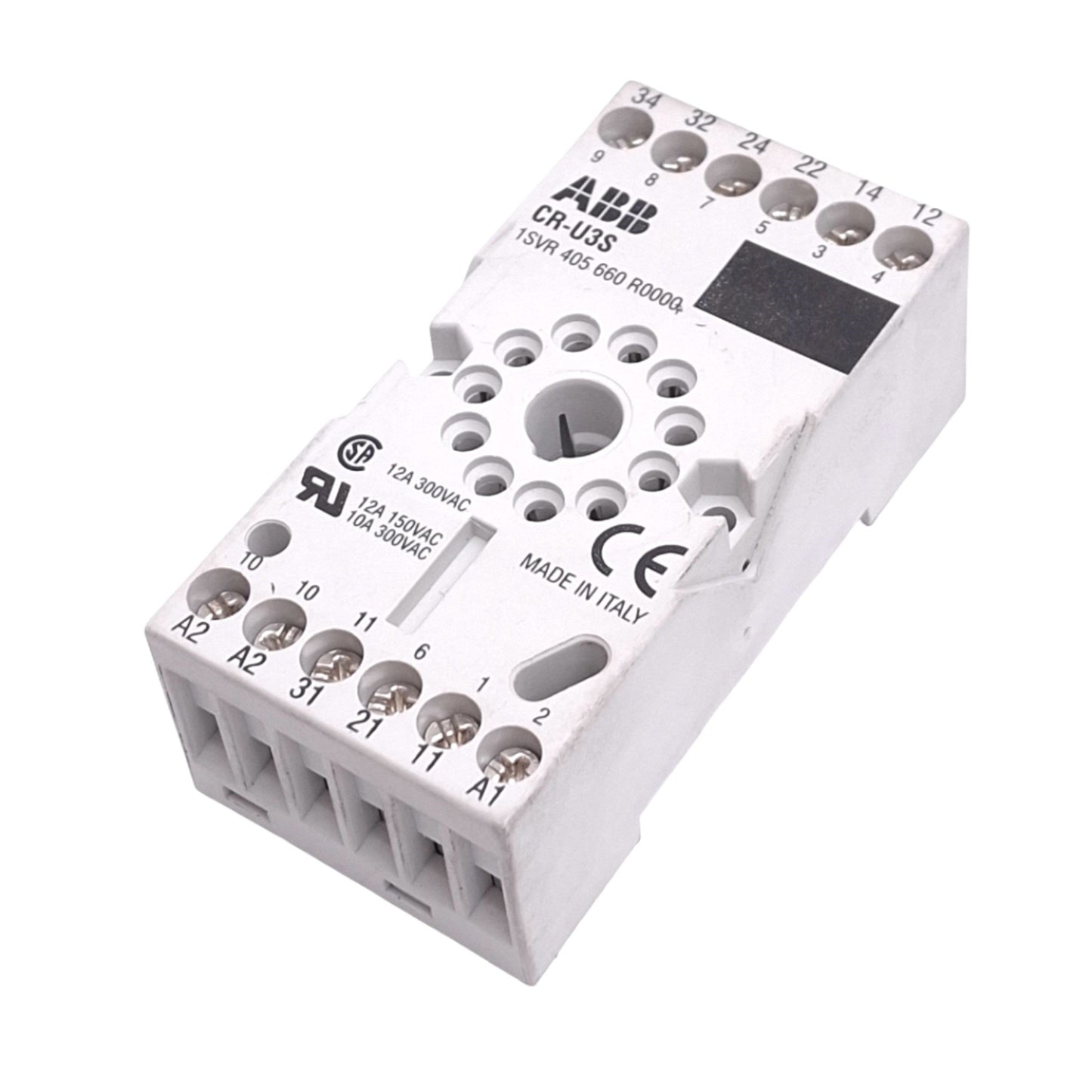 Used ABB CR-U3S Relay Socket, 11-Pin Octal, 300VAC 12A Max, DIN Rail