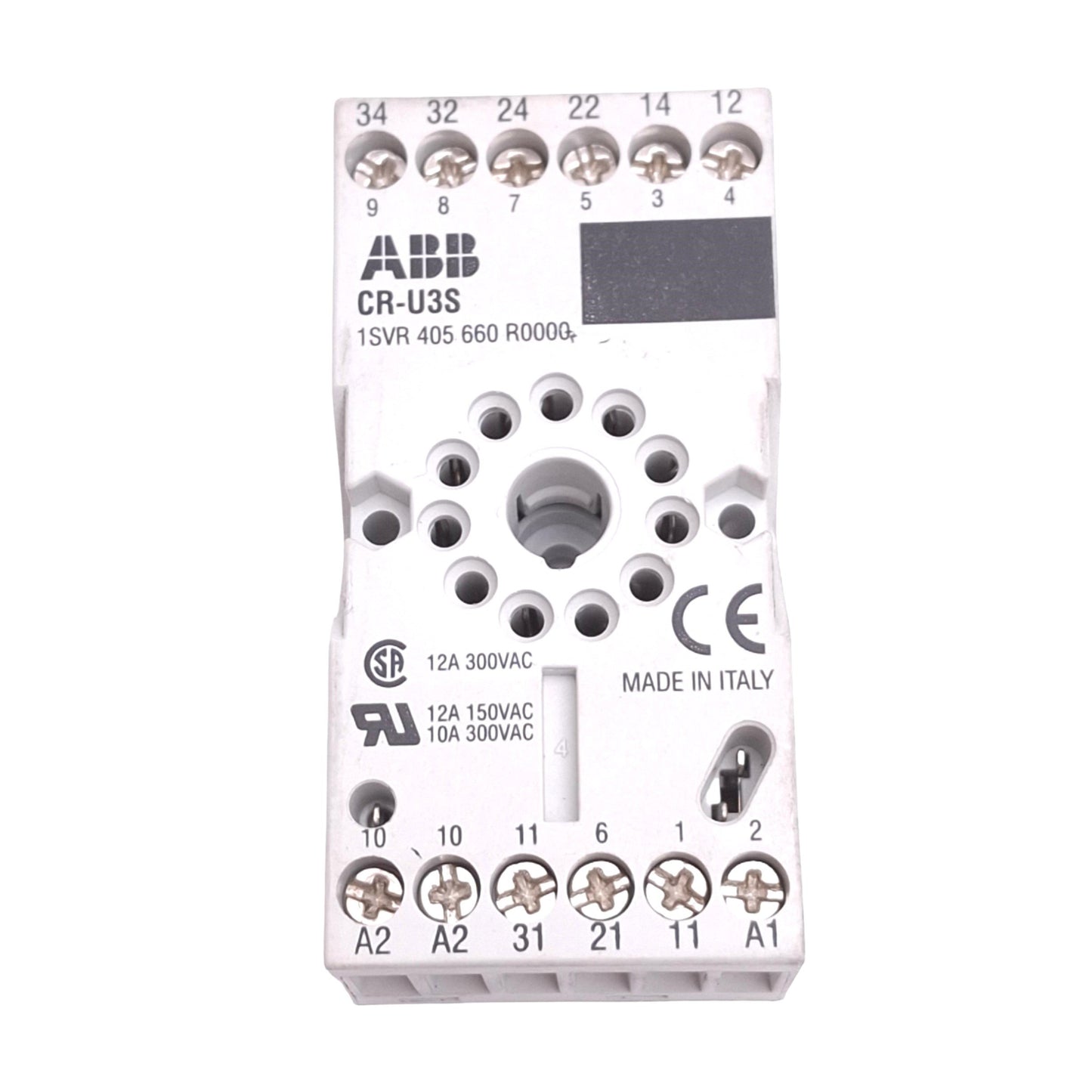 Used ABB CR-U3S Relay Socket, 11-Pin Octal, 300VAC 12A Max, DIN Rail