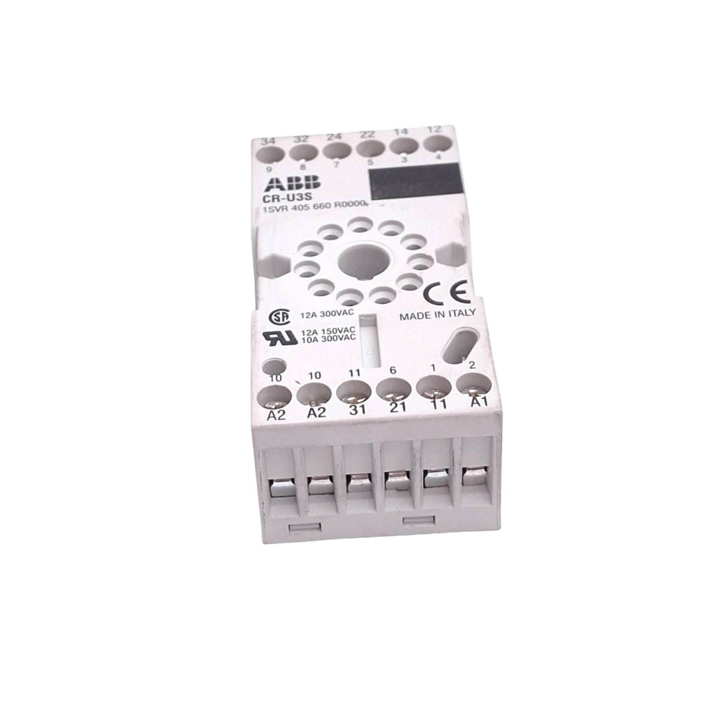 Used ABB CR-U3S Relay Socket, 11-Pin Octal, 300VAC 12A Max, DIN Rail