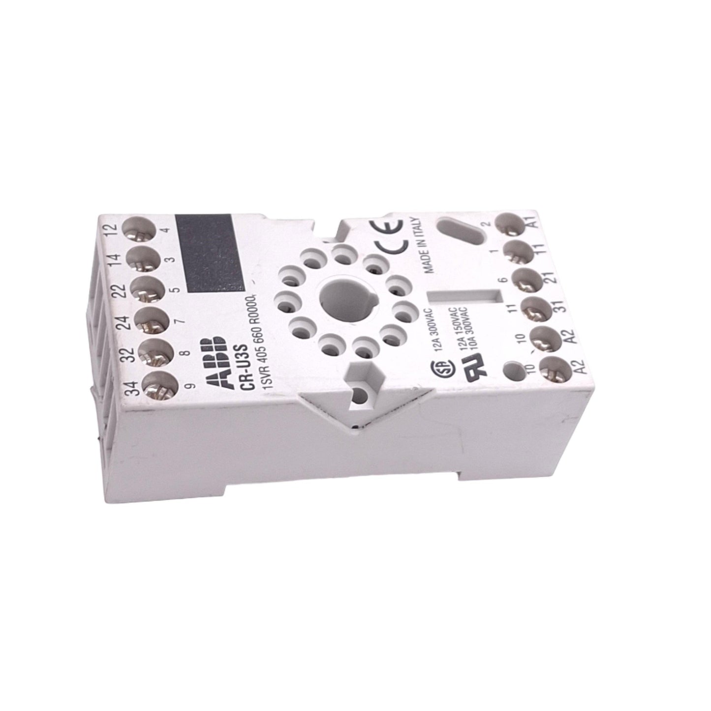 Used ABB CR-U3S Relay Socket, 11-Pin Octal, 300VAC 12A Max, DIN Rail