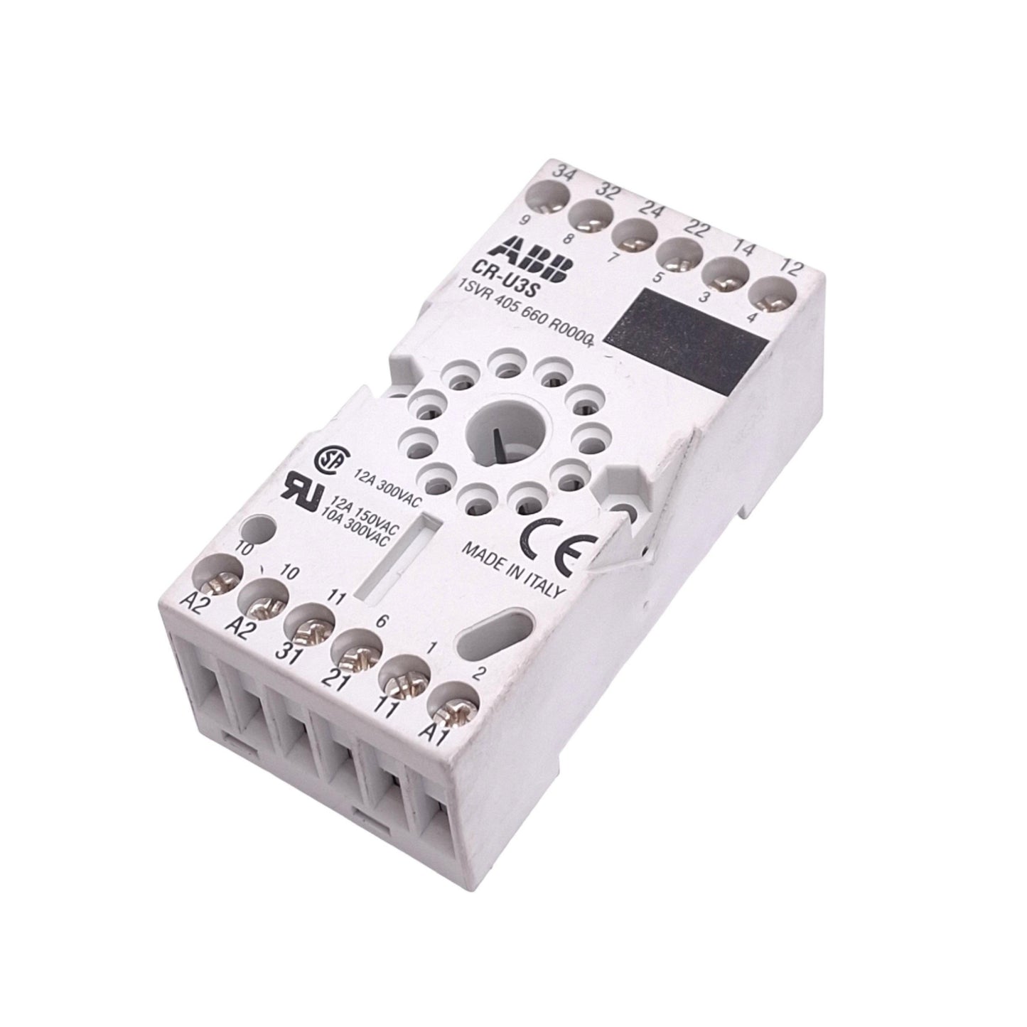 Used ABB CR-U3S Relay Socket, 11-Pin Octal, 300VAC 12A Max, DIN Rail