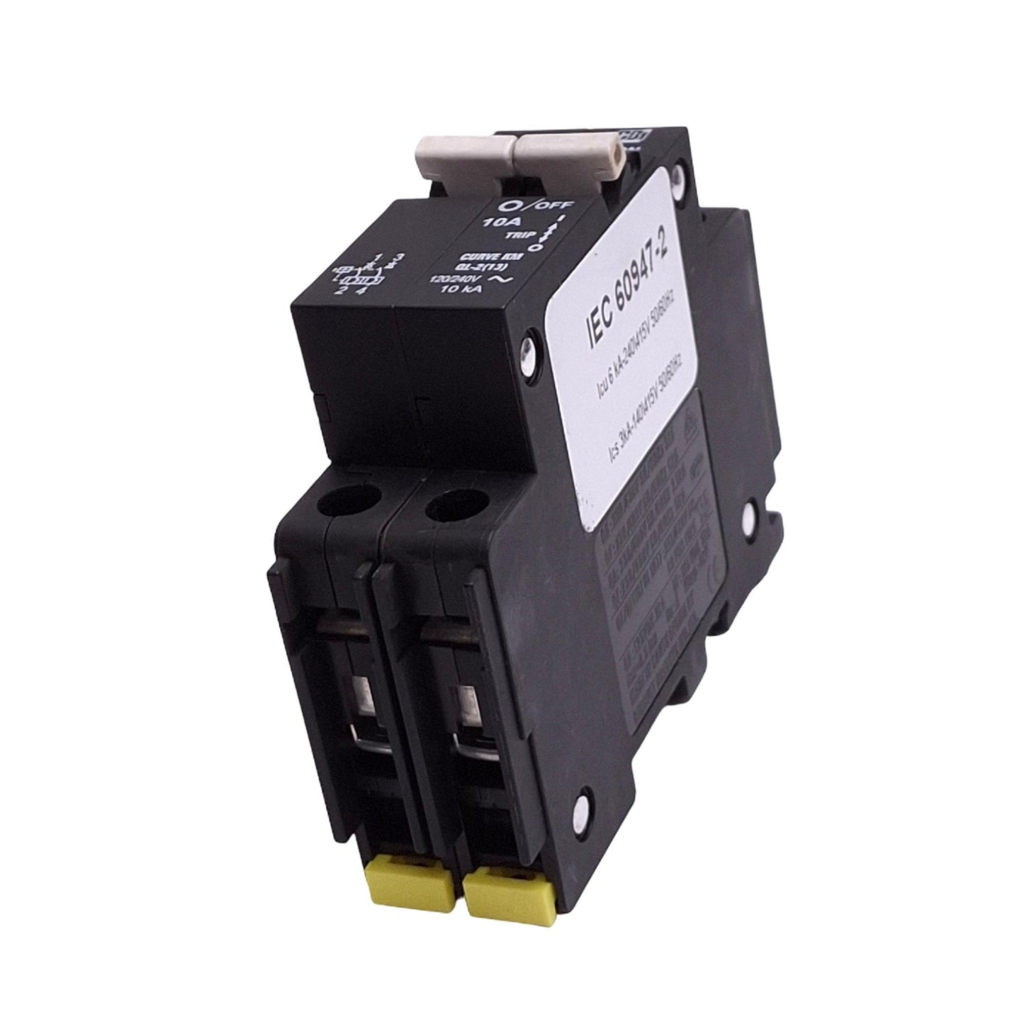 Used CBI QL-2(13) Circuit Breaker, 2-Pole 10A, 120/240VAC Max, DIN Rail, KM Curve