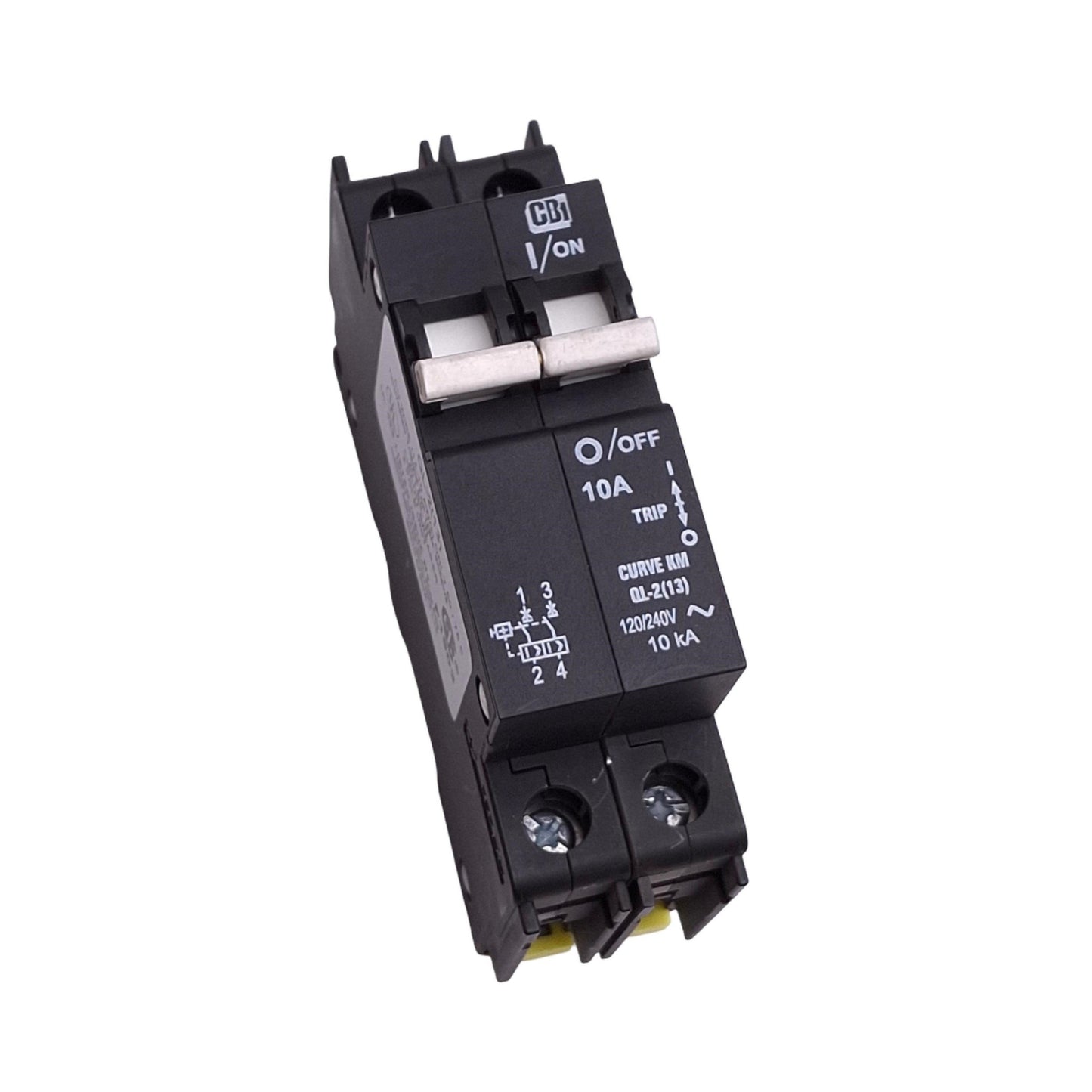 Used CBI QL-2(13) Circuit Breaker, 2-Pole 10A, 120/240VAC Max, DIN Rail, KM Curve