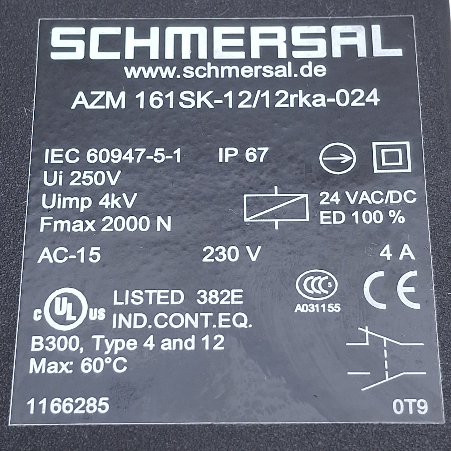 Used Schmersal AZM 161Sk-12/12RKA-024 Solenoid Interlock Switch 24VAC/DC 2NC 10W