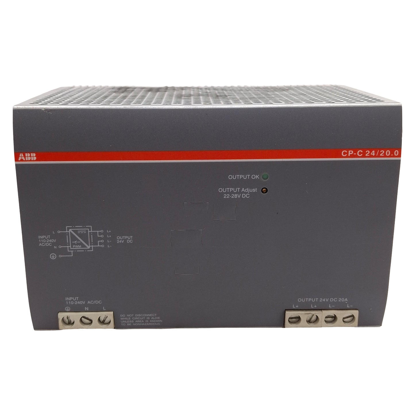 Used ABB CP-C24/20.0 Power Supply, 24VDC 20A 480W Output, 110-240VAC Input, DIN Rail