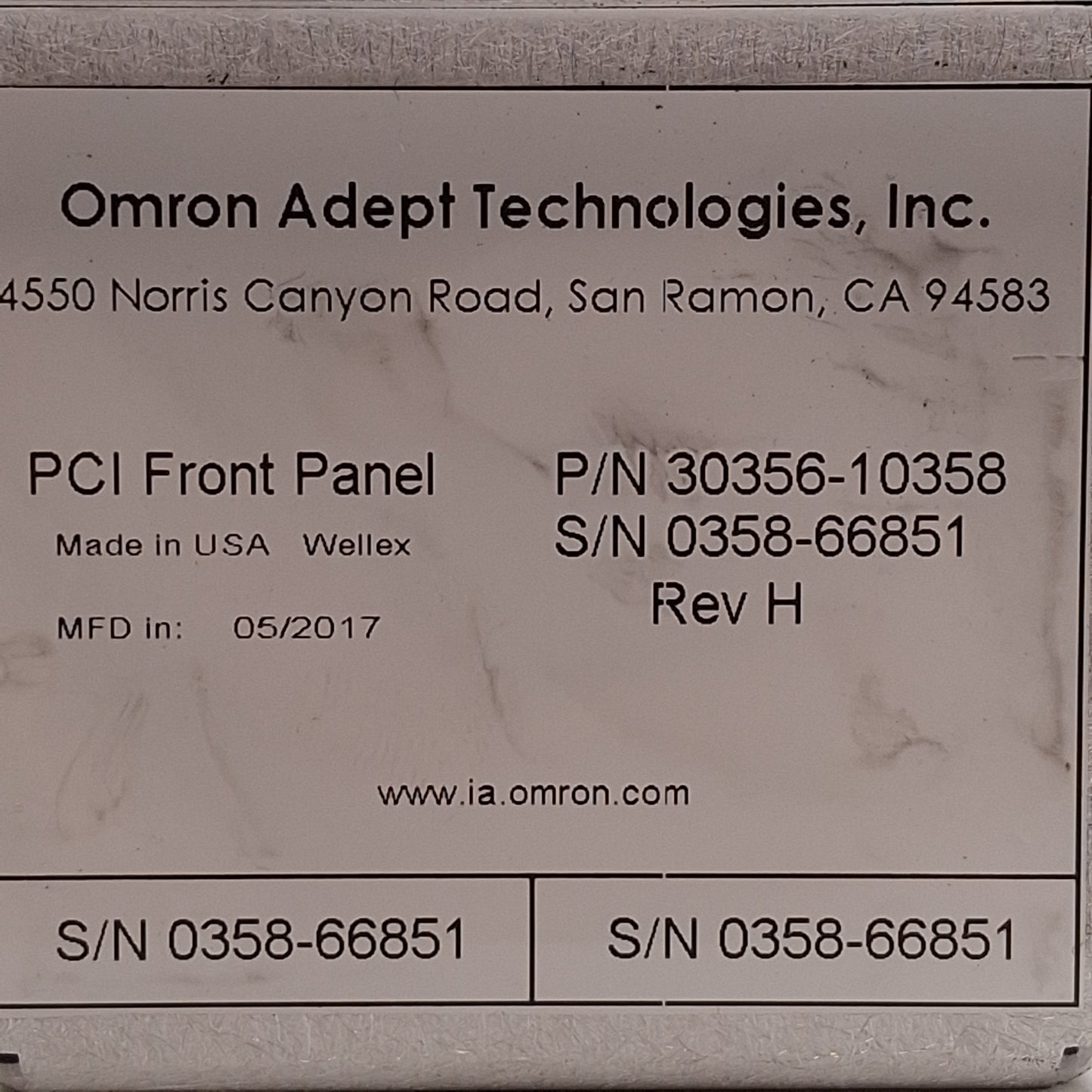Used Omron Adept 30356-10358 PCI Front Panel, Mode Select, Robot Power, E-Stop, DB15
