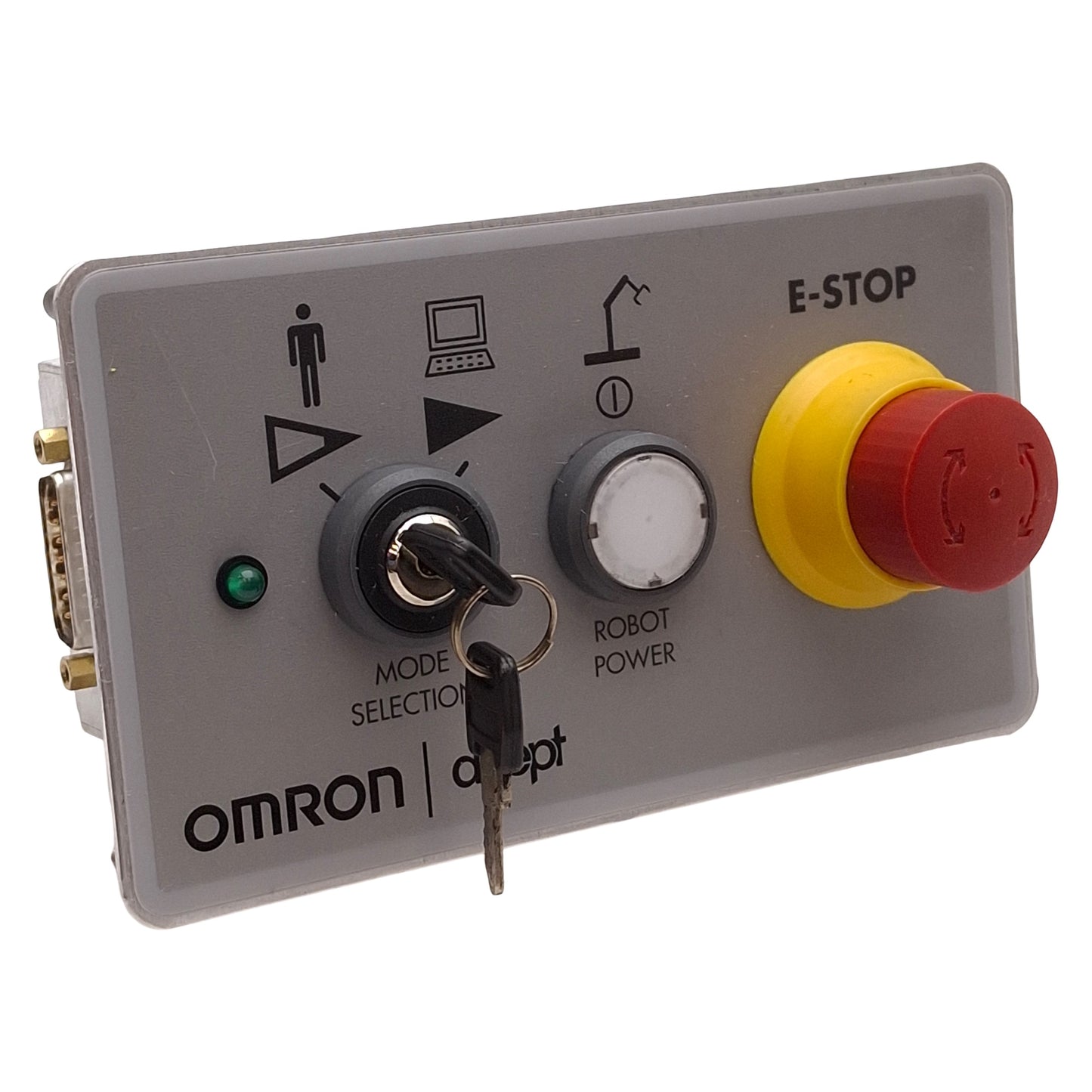 Used Omron Adept 30356-10358 PCI Front Panel, Mode Select, Robot Power, E-Stop, DB15