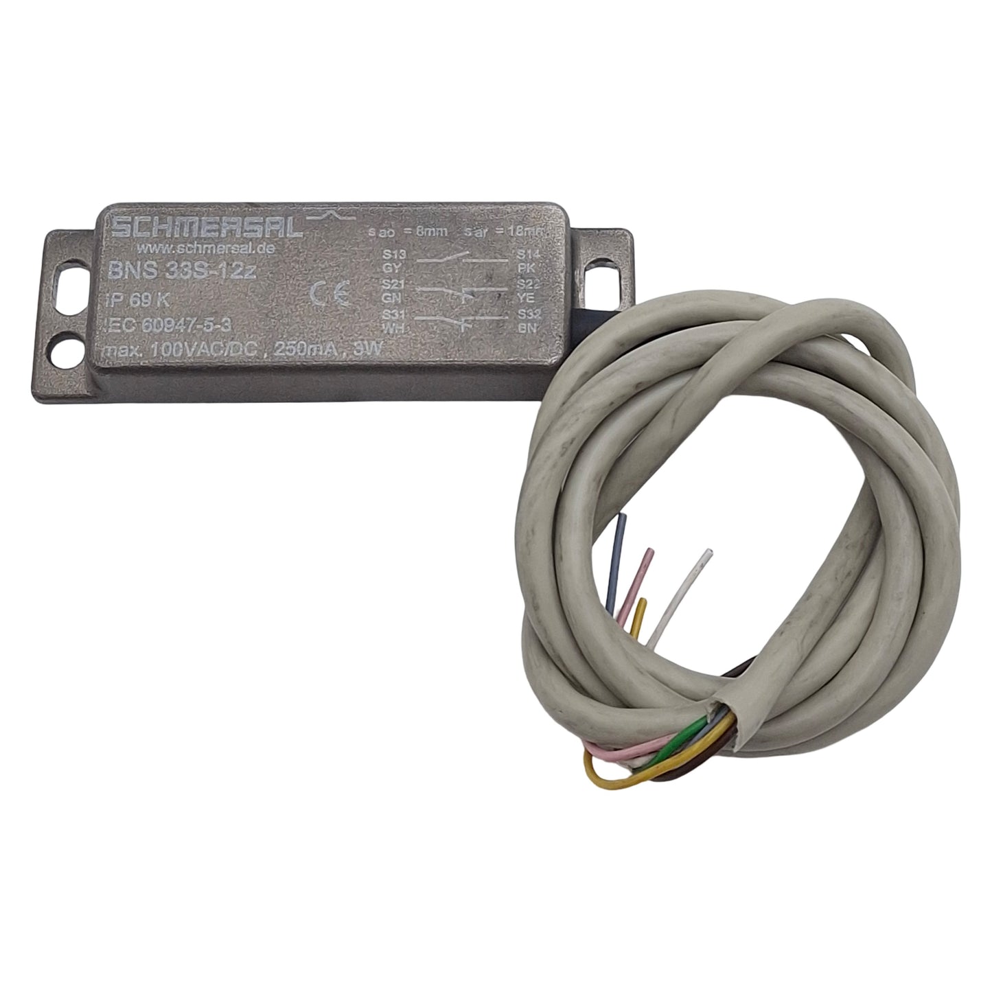 Used Schmersal BNS 33S-12Z Magnetic Safety Sensor, 1NO/2NC, 8/18mm Range, 100VAC/DC