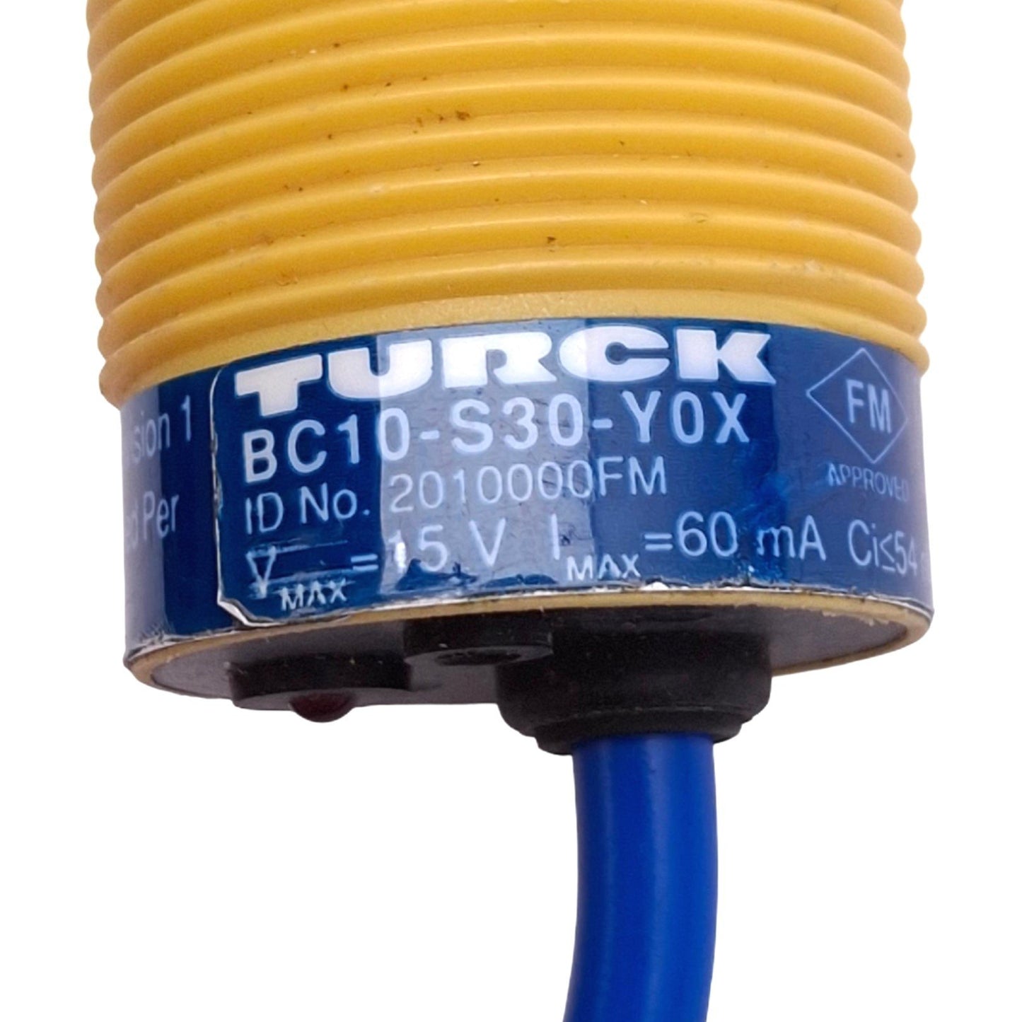 Used Turck BC10-S30-Y0X Proximity Sensor, 10mm Range, 15VDC, M30x1.5, 2-Wire NAMUR