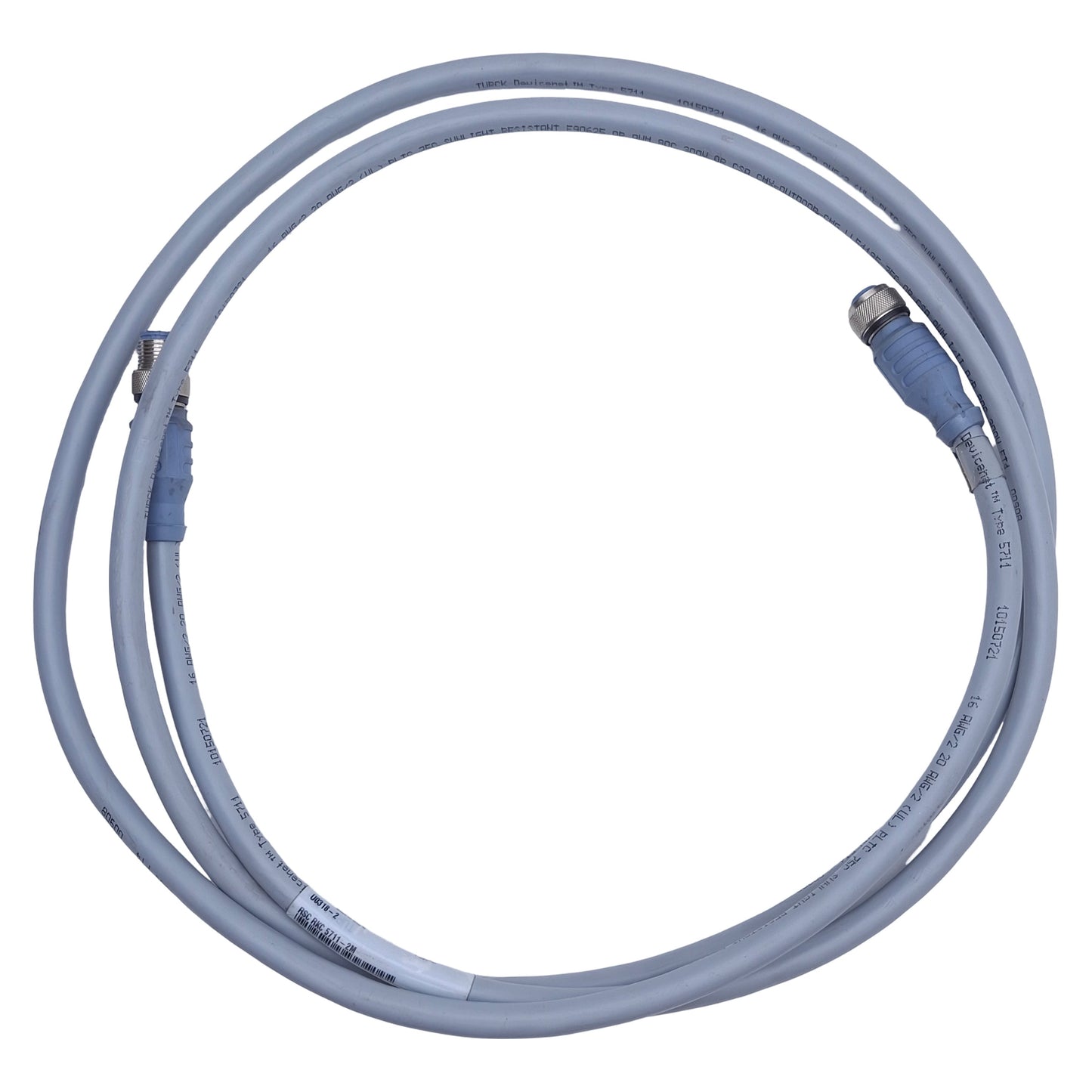 Used Turck RSC RKC 5711-2M DeviceNet Cordset, M12 Eurofast Male to Female, 2m Length