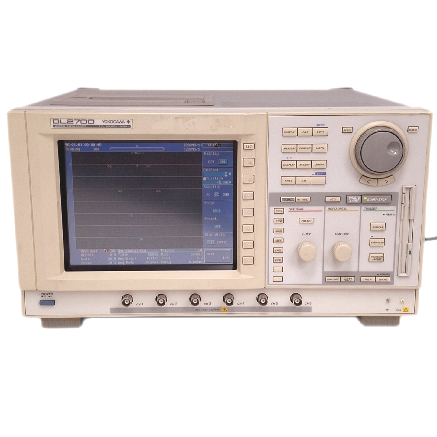 Used Yokogawa DL2700 Digital Oscilloscope 8bit 500MS/s 150MHz, 6-Channel, 120VAC
