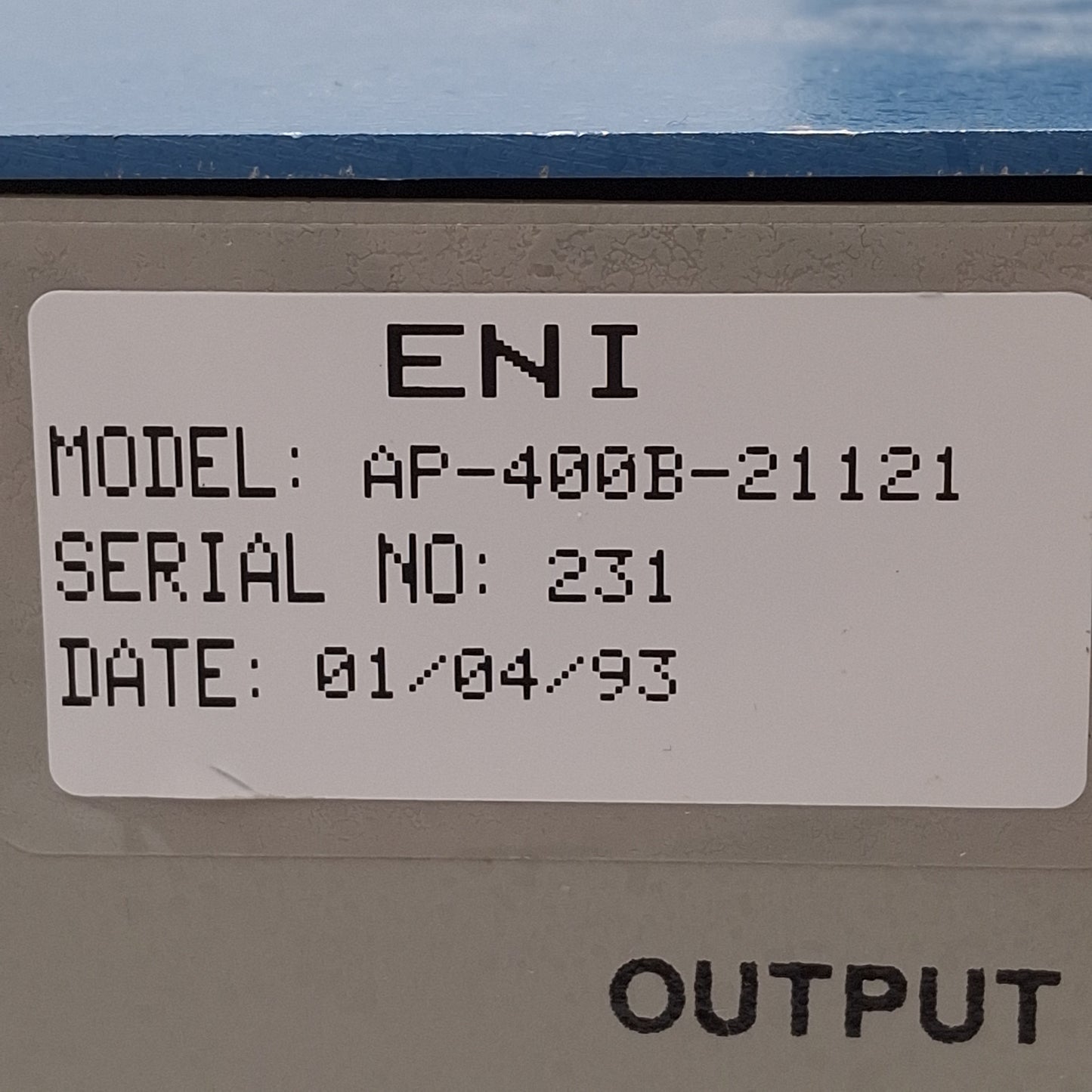 Used ENI AP-400B-21121 Controllable Power Amplifier, 80kHz-2.7MHz, 400W, ±1.5dB