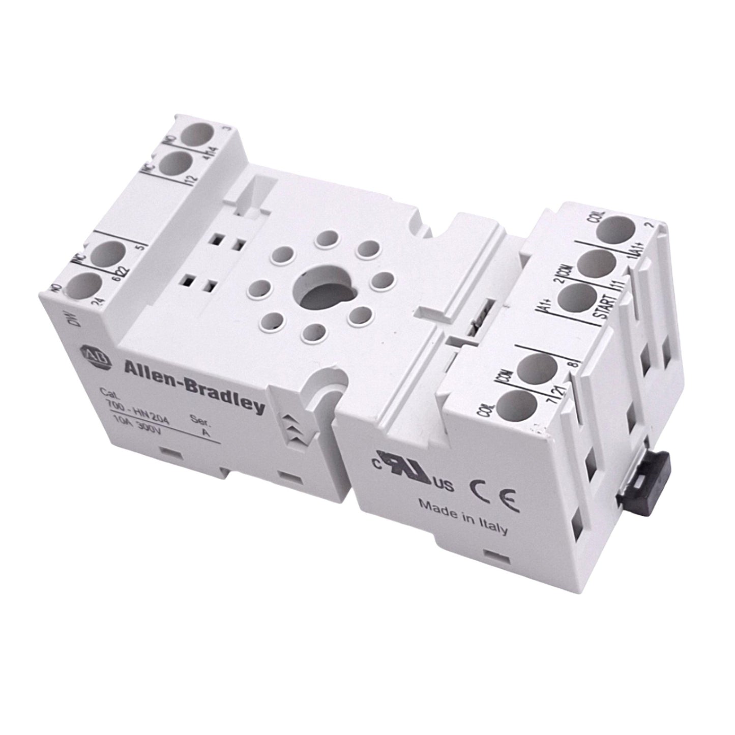 Used Allen Bradley 700-HN204 Relay Socket, 8-Pin Octal, 300VAC 10A, DIN Rail