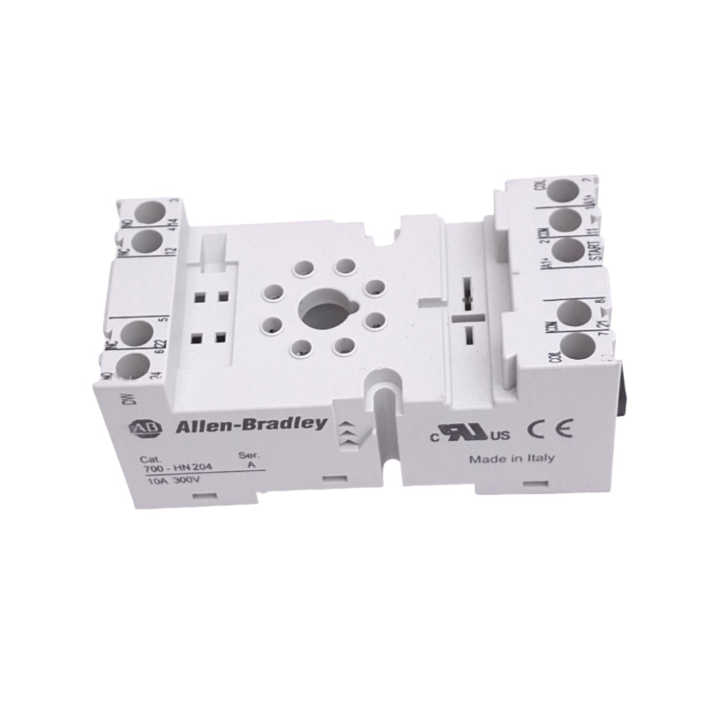 Used Allen Bradley 700-HN204 Relay Socket, 8-Pin Octal, 300VAC 10A, DIN Rail