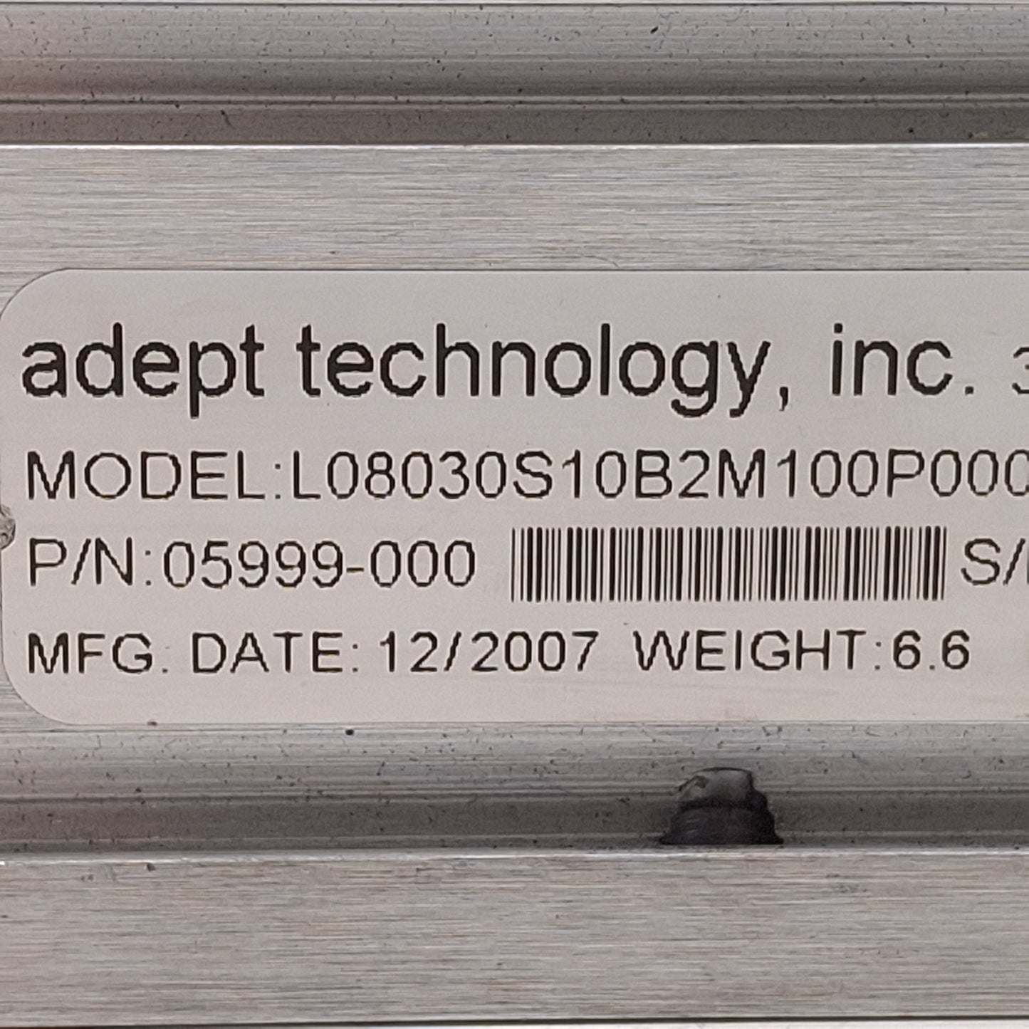 Used Adept L080301S10B2M100P000 Python Linear Module w/ Brake 300mm Stroke, 10mm Lead