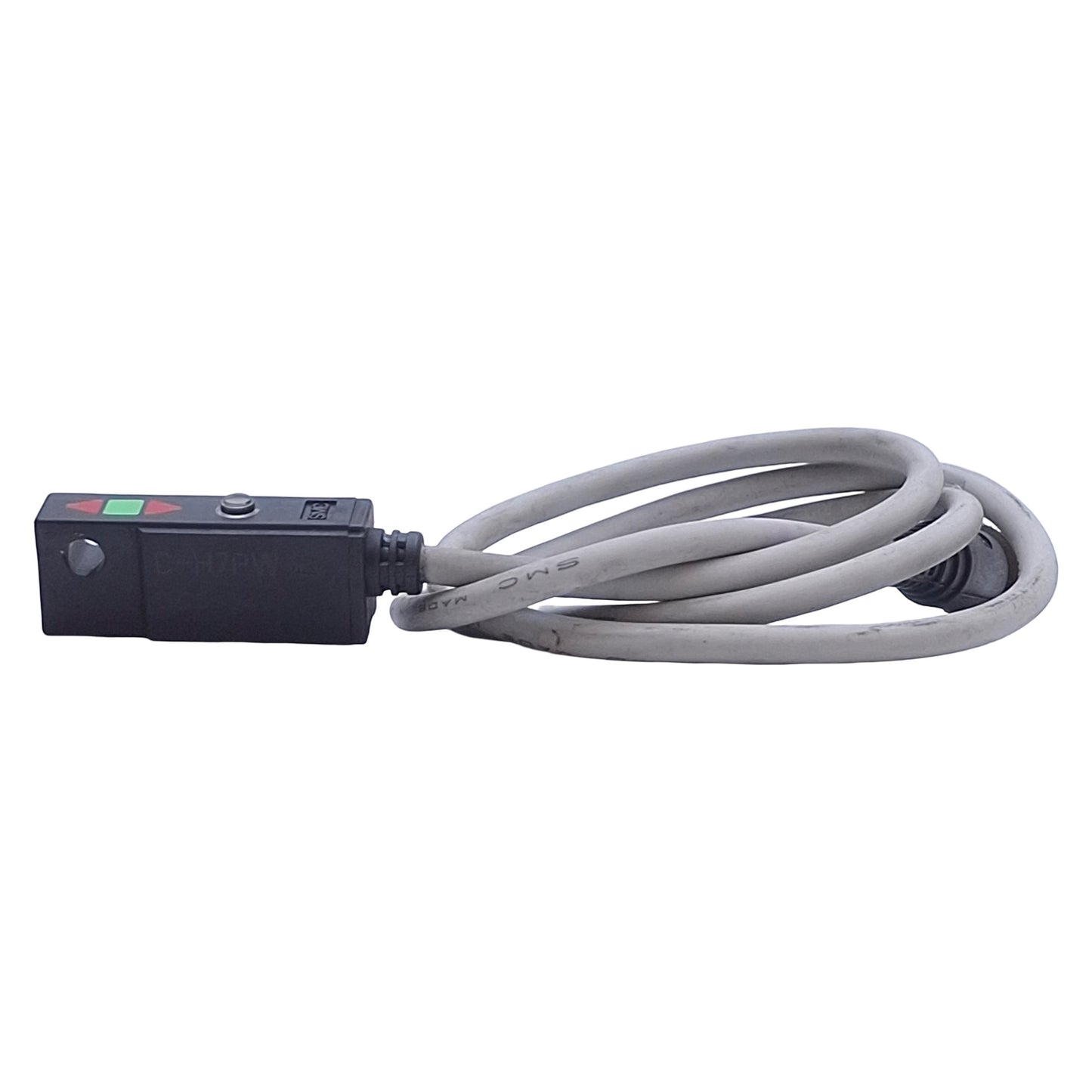 Used SMC D-H7PWSAPC Inline Solid State Switch PNP, 4.5-28VDC, 10mA, 3-pin, 1.5ft