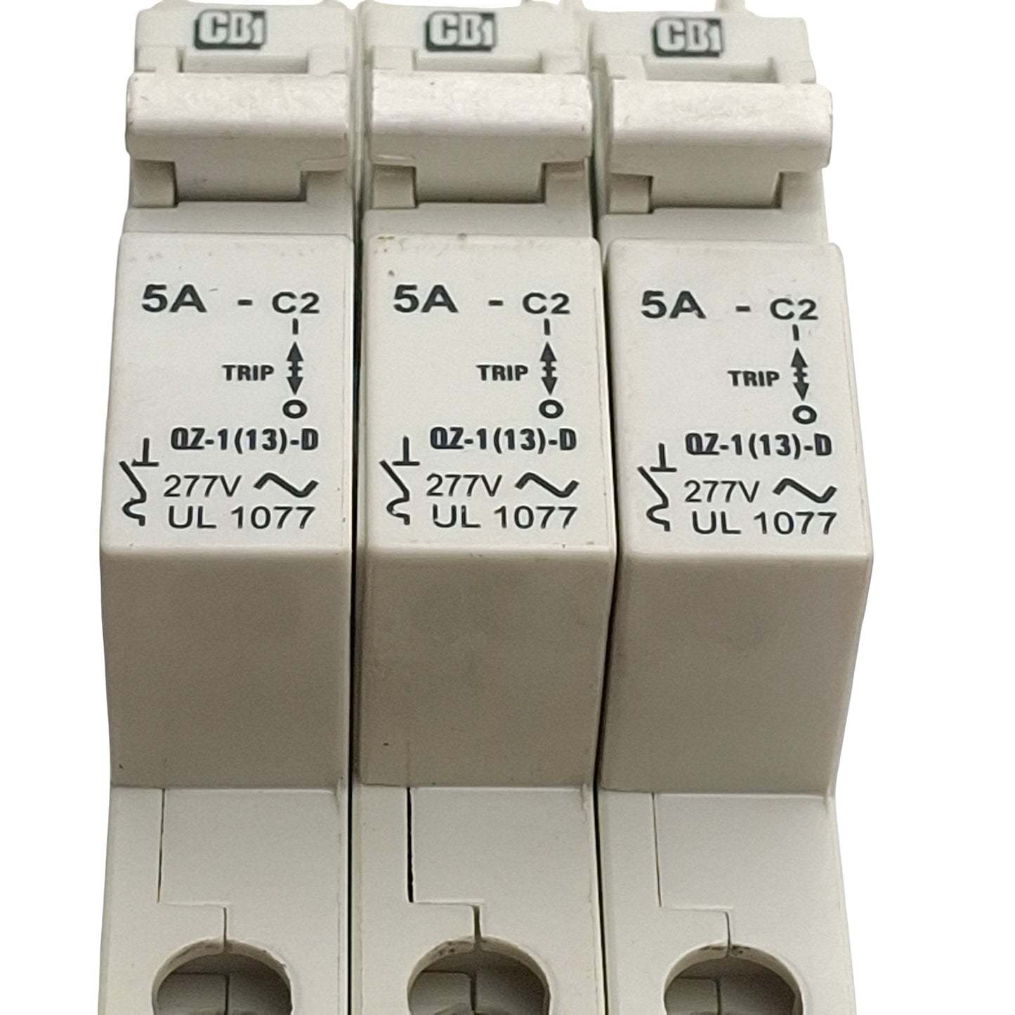 Used Lot of 3 CDI QZ-3(13)-D-2-20A Miniature Circuit Breakers, 5A, 277VAC, 1-Pole