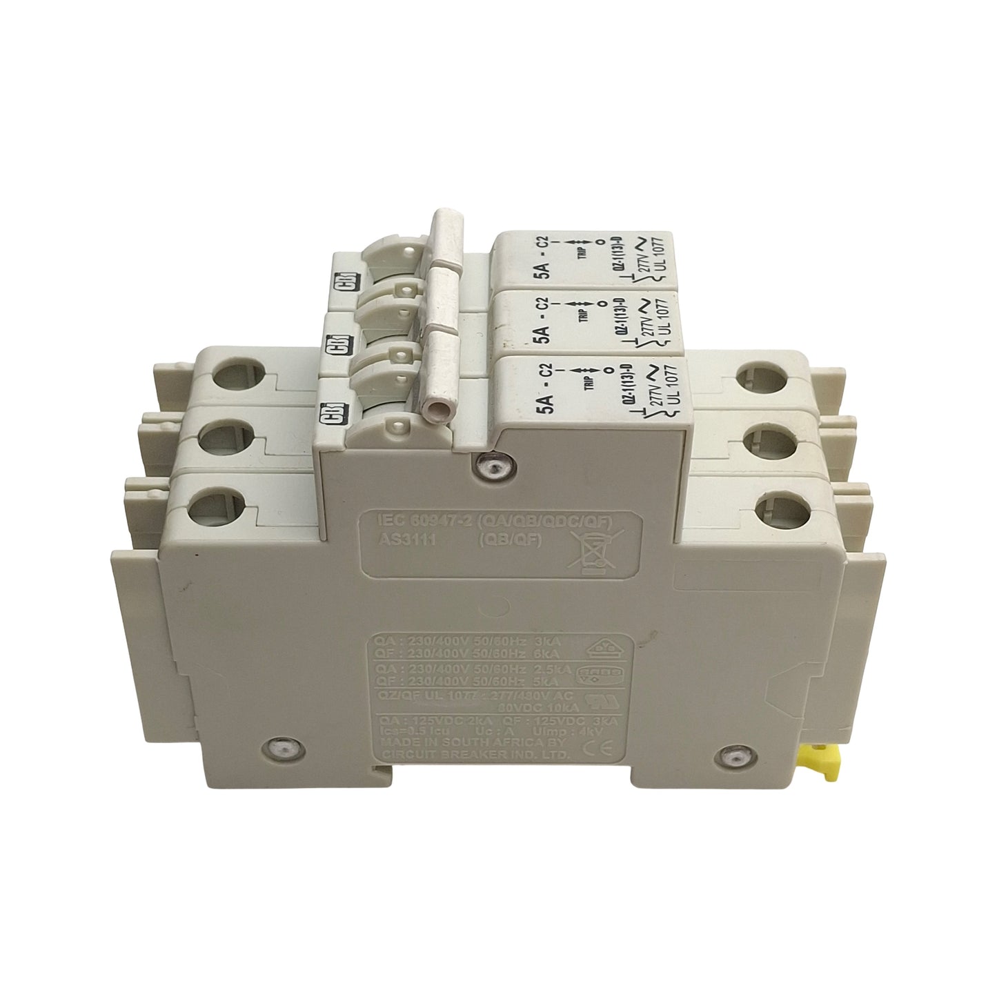 Used Lot of 3 CDI QZ-3(13)-D-2-20A Miniature Circuit Breakers, 5A, 277VAC, 1-Pole