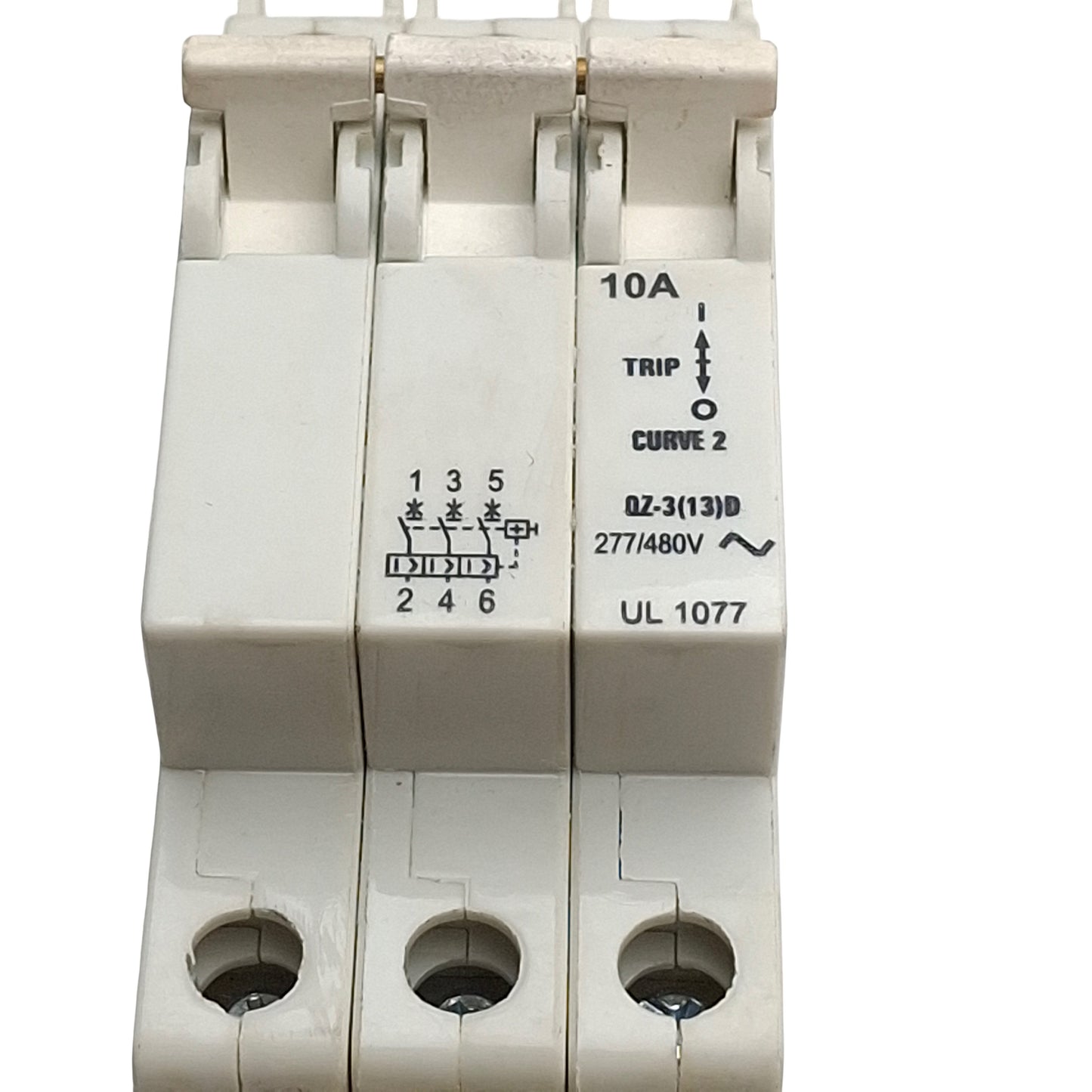 Used CDI QZ-3-13-D-2-10A Miniature Circuit Breaker, 10A, 277/480VAC, 3-Pole, DIN Rail