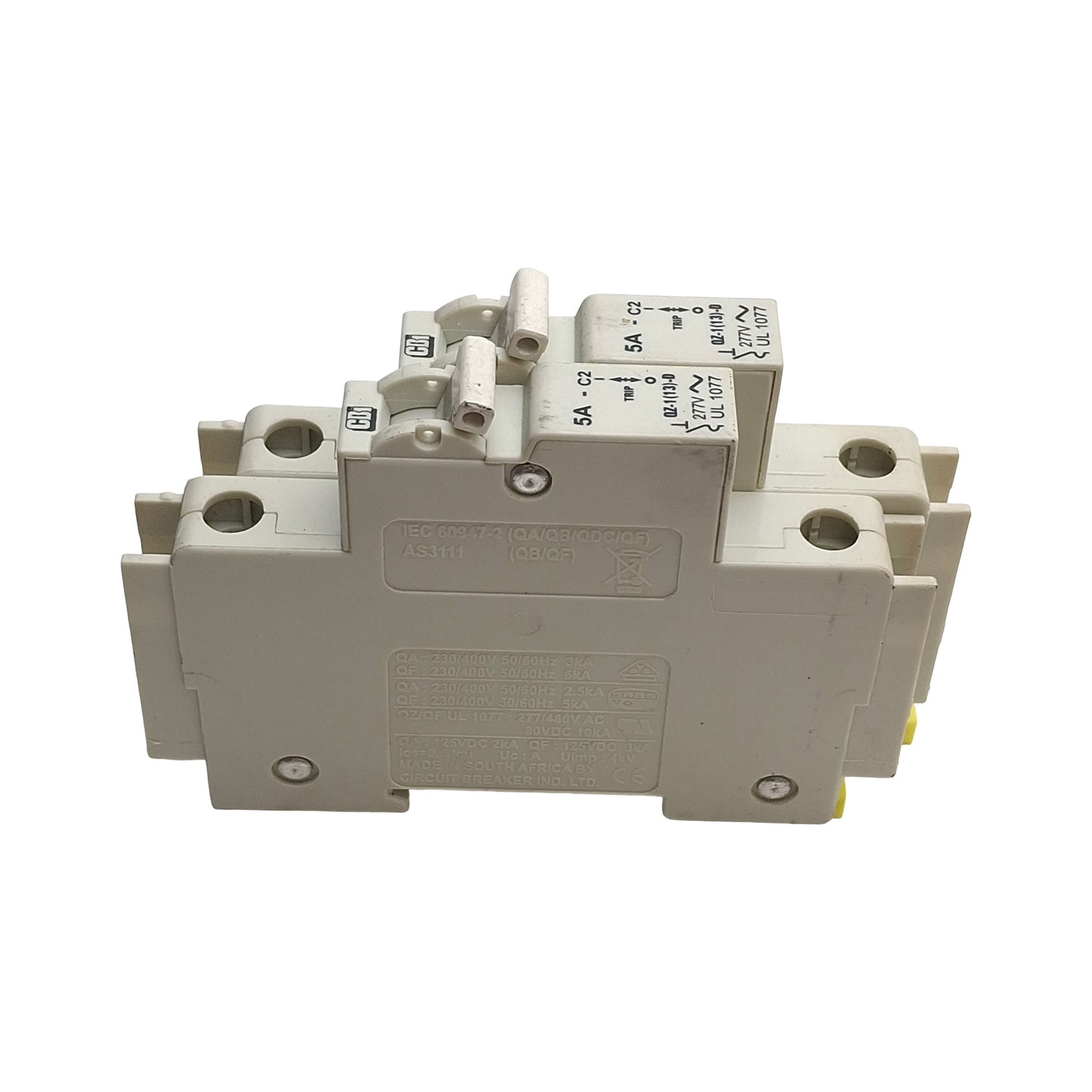Used Lot of 2 CDI QZ-1-13-D-2-5A Miniature Circuit Breaker, 5A, 277VAC, 1-Pole
