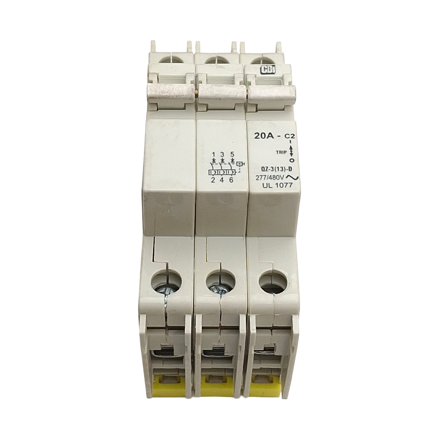 Used CDI QZ-3-13-D-2-20A Miniature Circuit Breaker, 20A, 277/480VAC, 3-Pole, DIN Rail