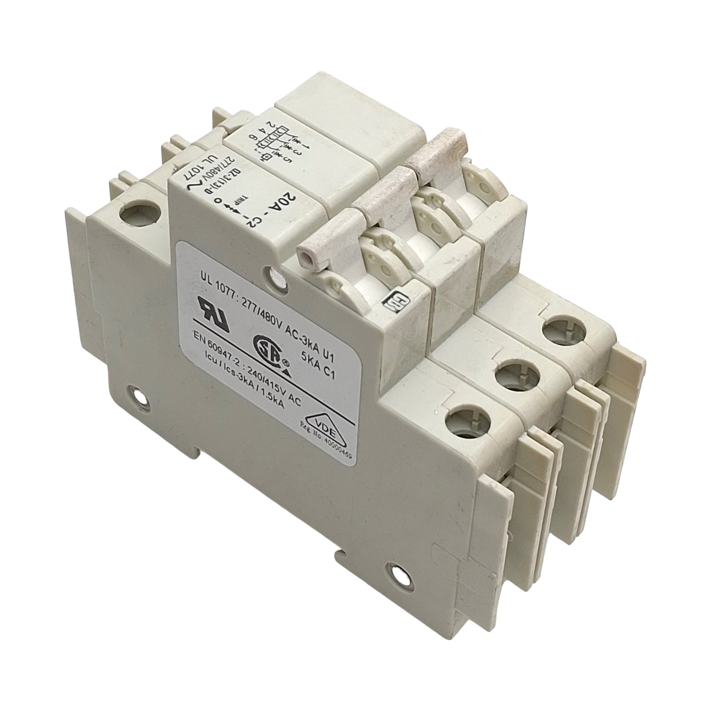 Used CDI QZ-3-13-D-2-20A Miniature Circuit Breaker, 20A, 277/480VAC, 3-Pole, DIN Rail