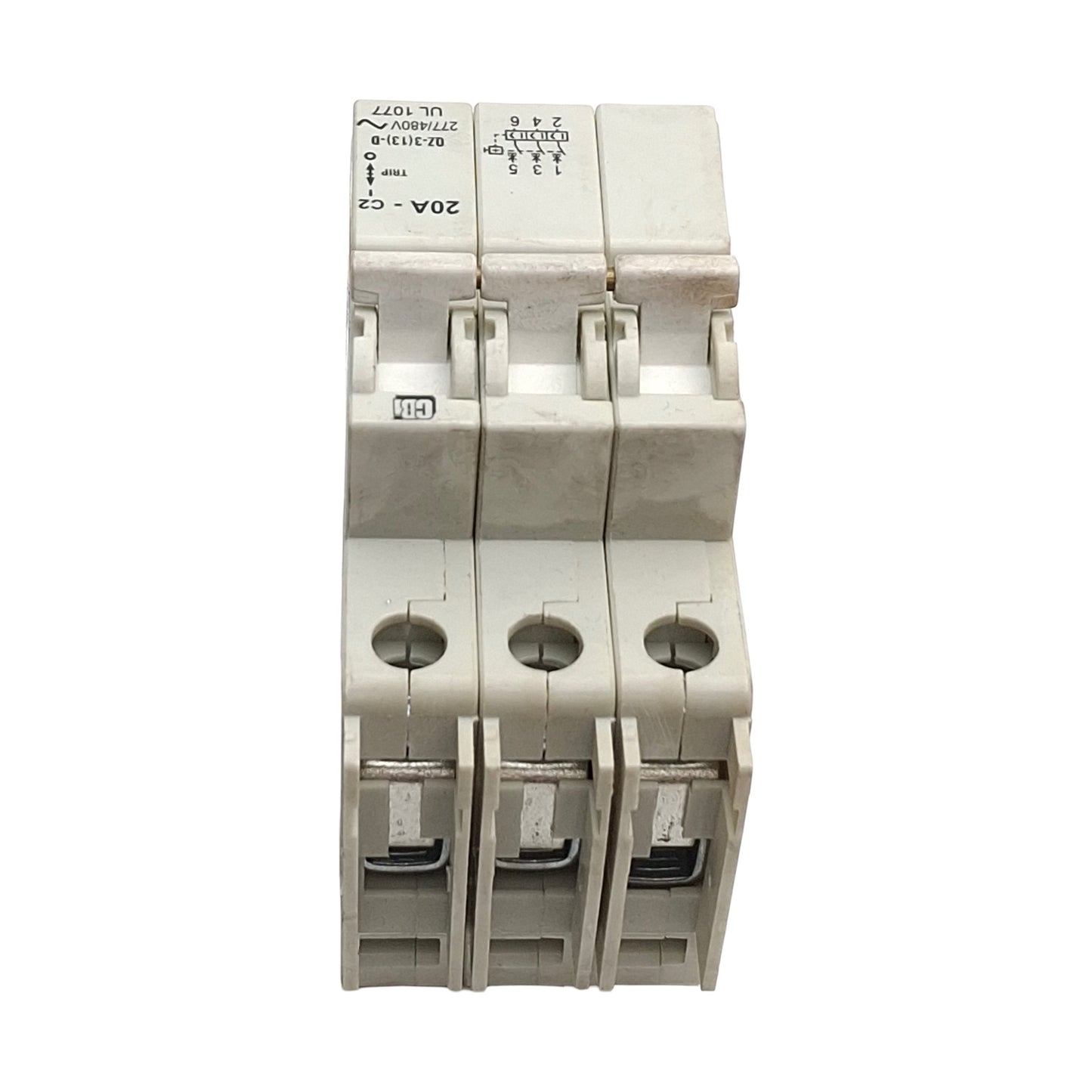 Used CDI QZ-3-13-D-2-20A Miniature Circuit Breaker, 20A, 277/480VAC, 3-Pole, DIN Rail